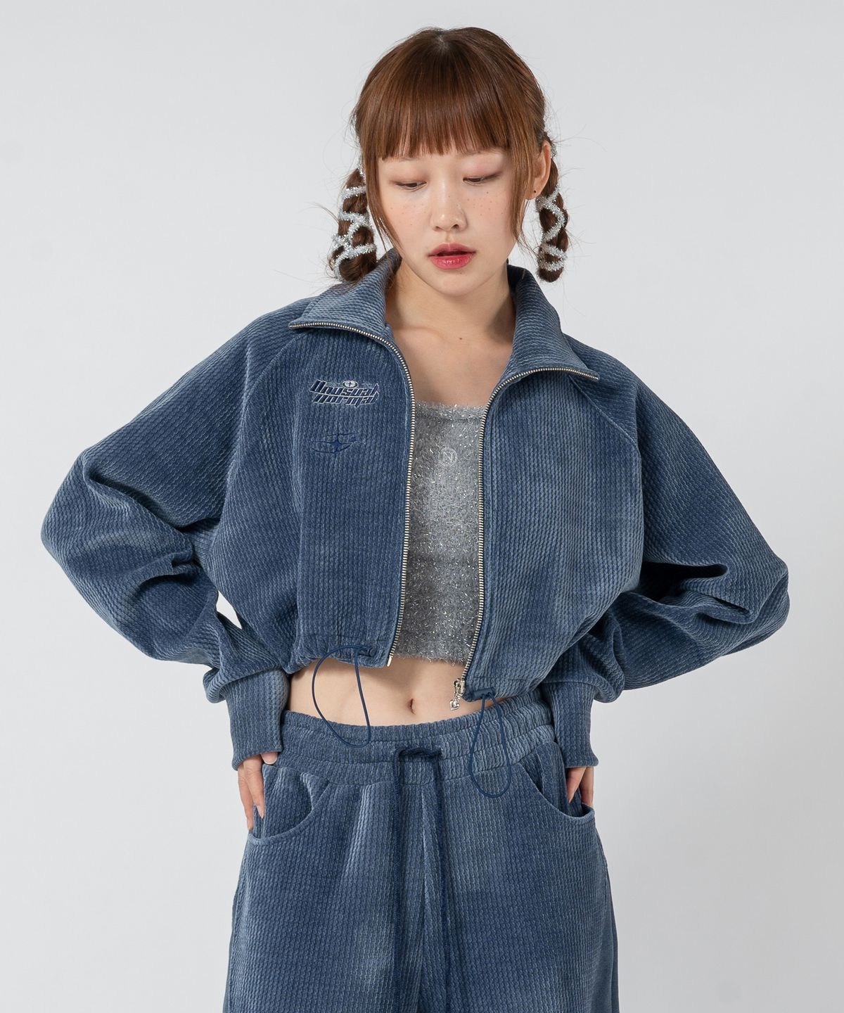 언유주얼 노말(UNUSUALNORMAL) MARTIN VELVET ZIP-UP JACKET_NAVY
