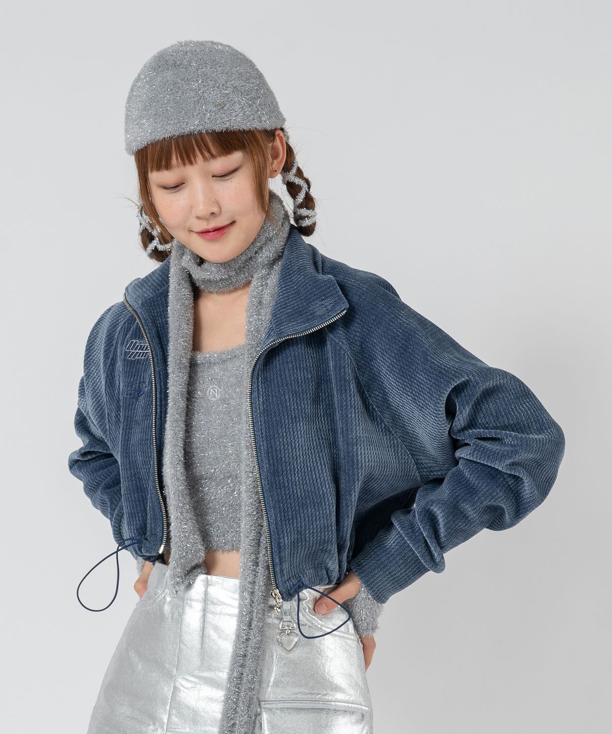 언유주얼 노말(UNUSUALNORMAL) MARTIN VELVET ZIP-UP JACKET_NAVY