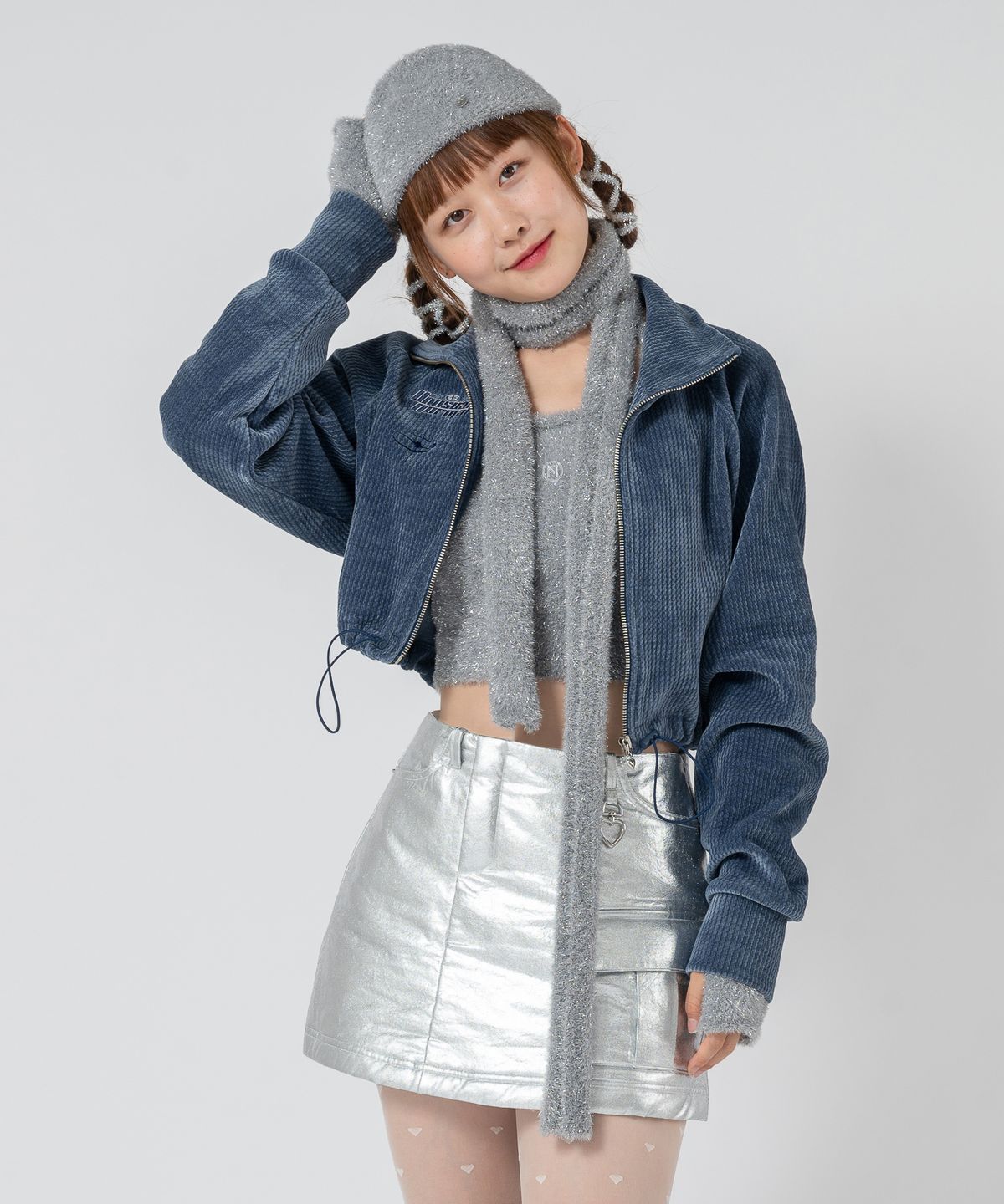 언유주얼 노말(UNUSUALNORMAL) MARTIN VELVET ZIP-UP JACKET_NAVY