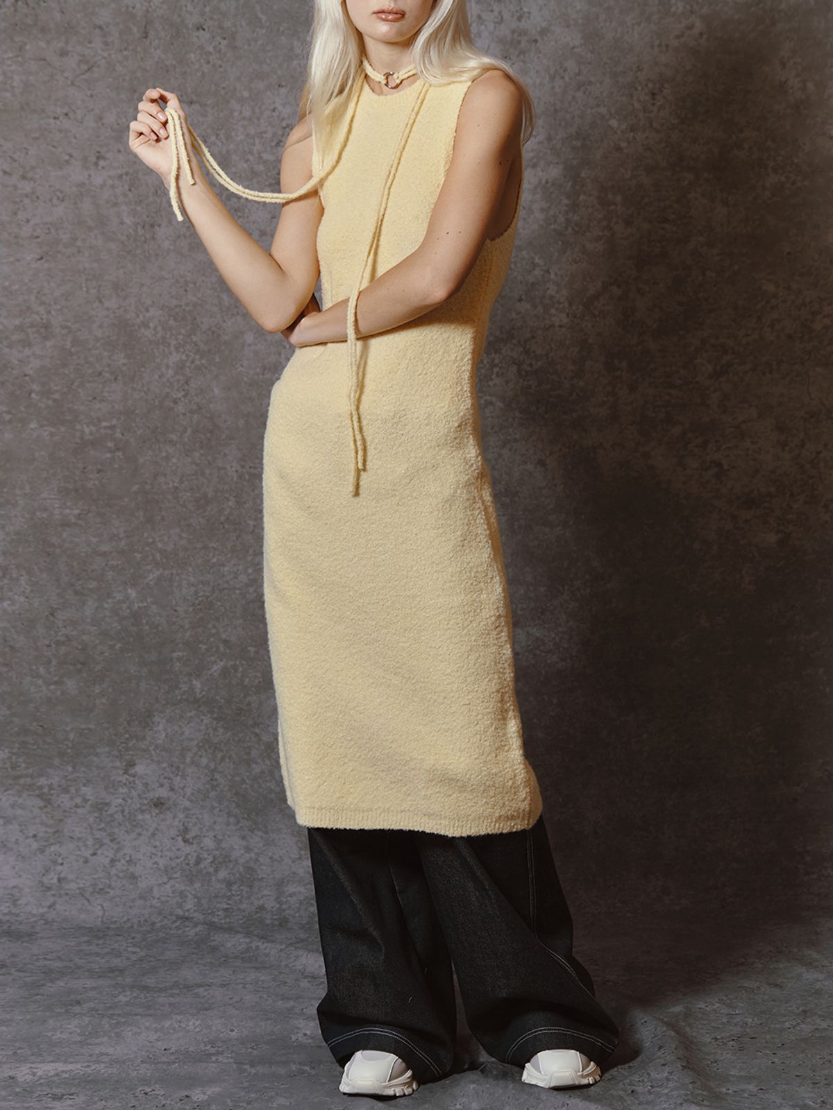 민더리(MEENDERI) BOUCLE KNIT LONG DRESS - LEMON