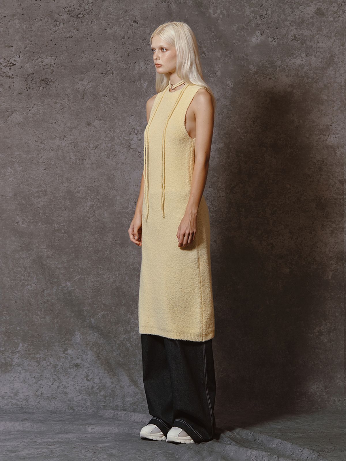 민더리(MEENDERI) BOUCLE KNIT LONG DRESS - LEMON