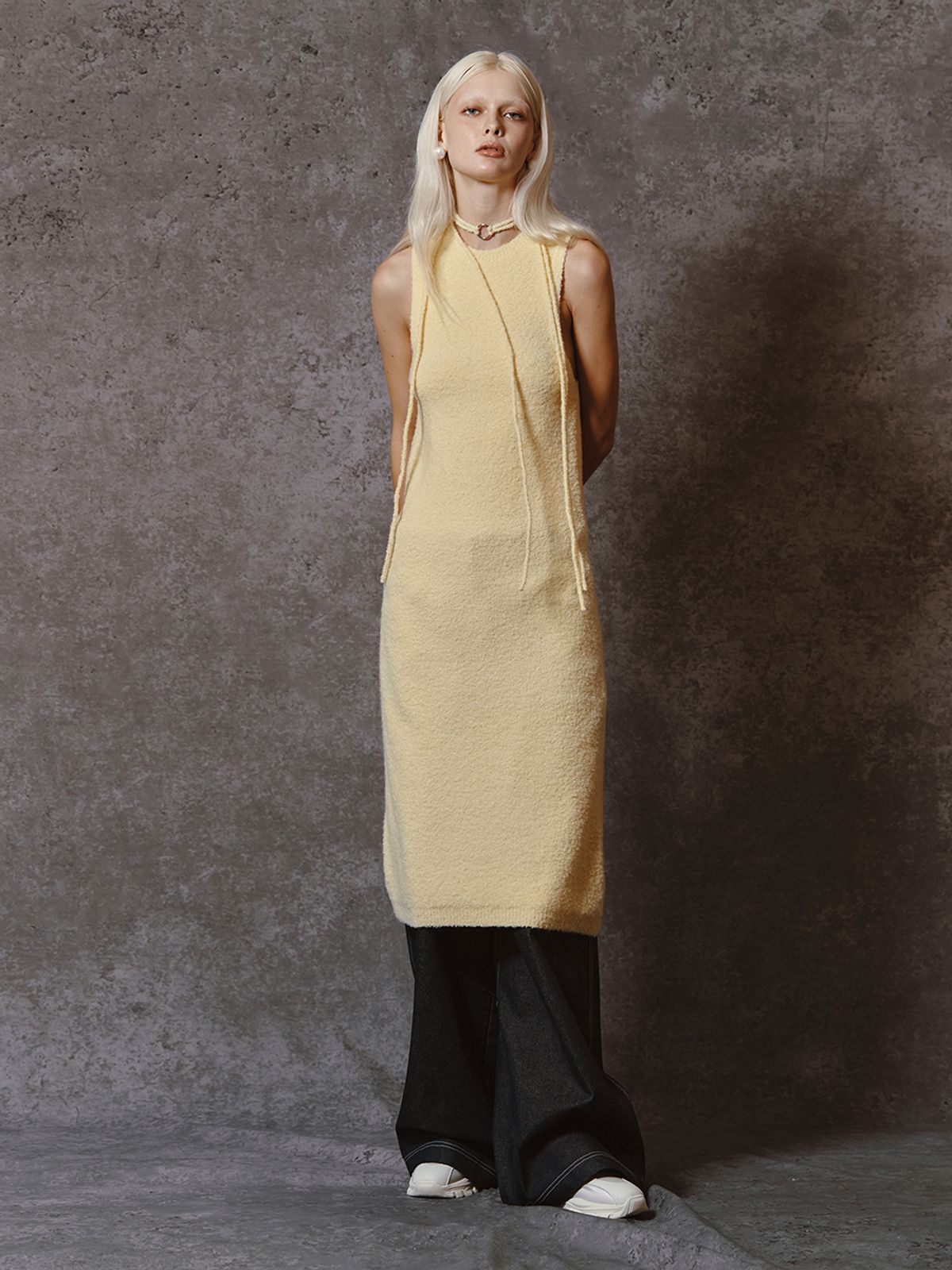 민더리(MEENDERI) BOUCLE KNIT LONG DRESS - LEMON