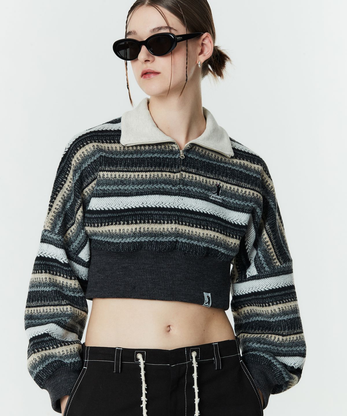 코케트(COQUET) [ WOMAN ] KNIT STRIPE HALF ZIP-UP
