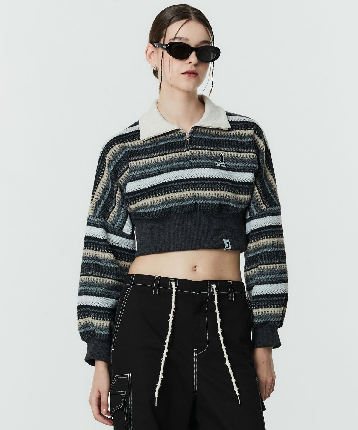 코케트(COQUET) [ WOMAN ] KNIT STRIPE HALF ZIP-UP