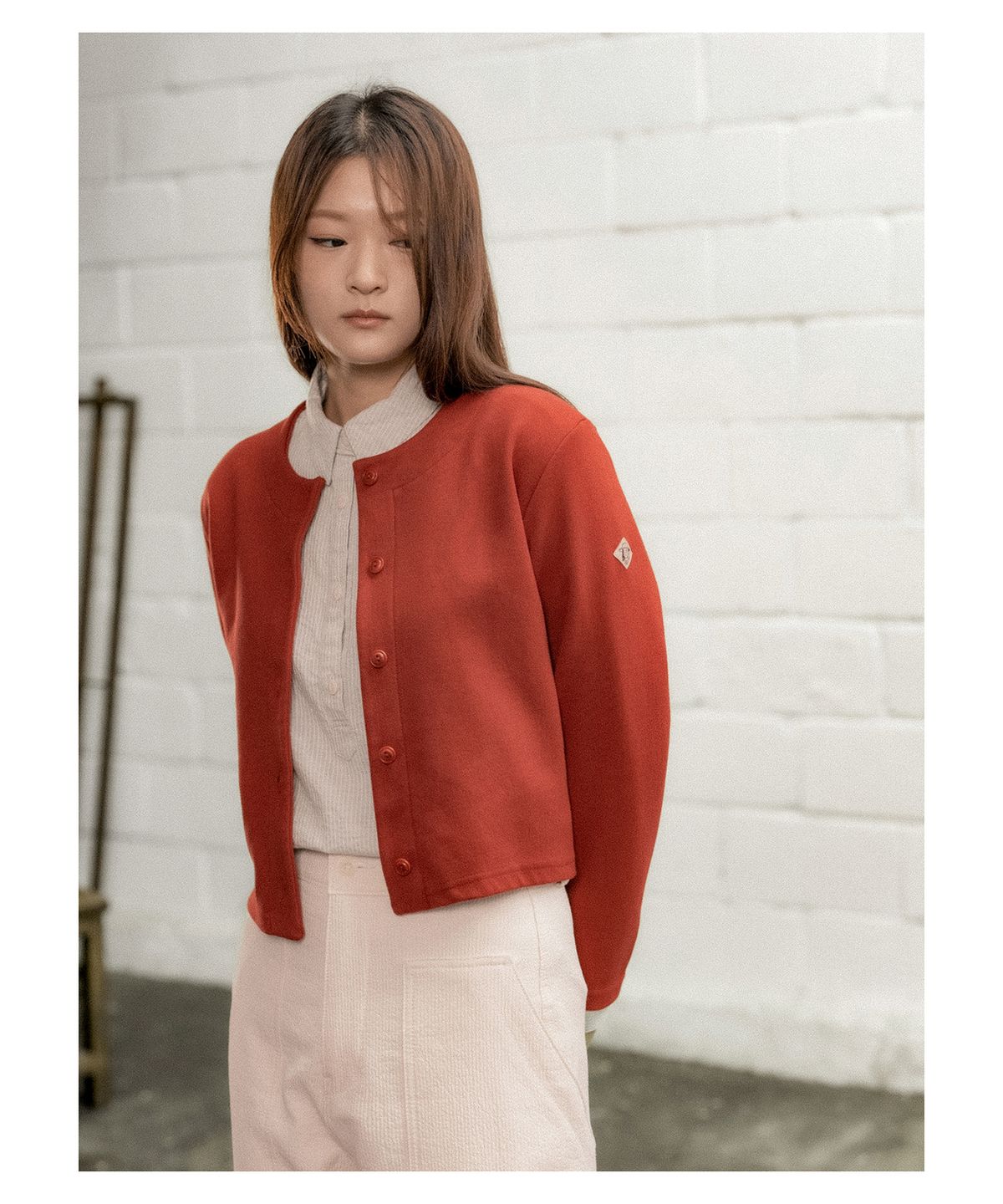 코튼벨(COTTON BELL) 라운드넥 가디건 - Dark Red