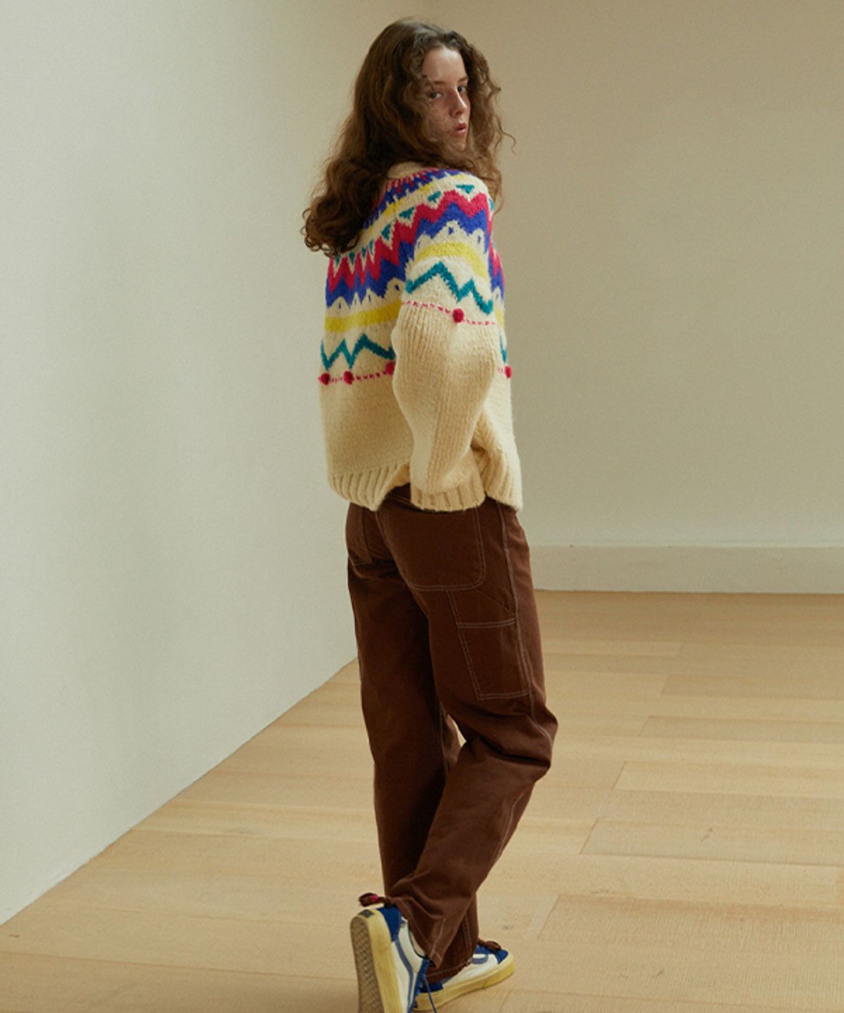 그린버터(GREENBUTTER) Candy Ball Alpaca Nordic Cardigan (Cream)
