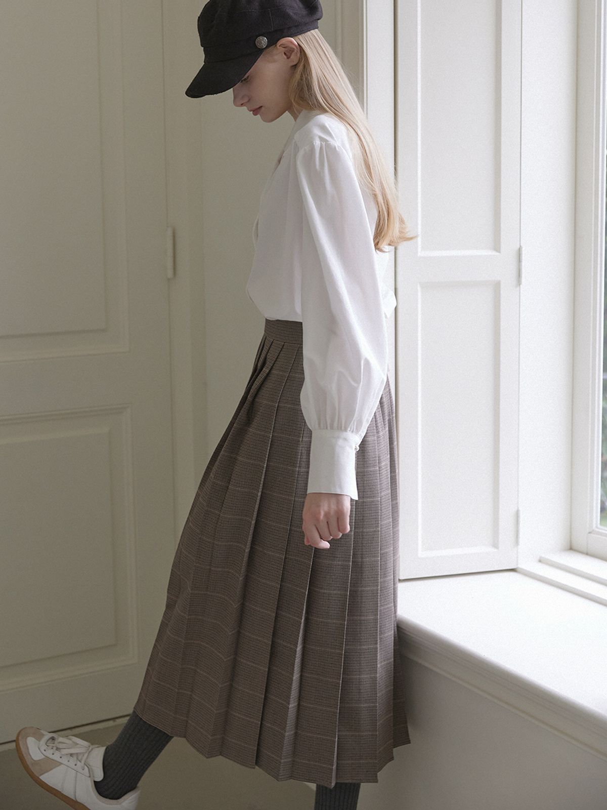 논로컬(NONLOCAL) Banding Pleats Long Skirt - Check