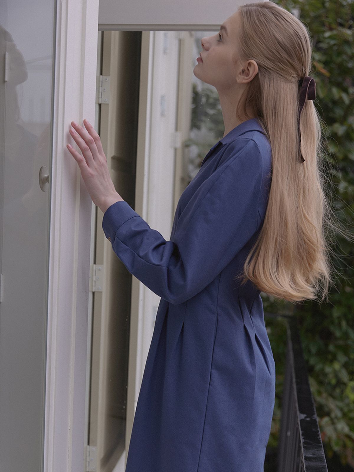 논로컬(NONLOCAL) Janet Volume Sleeve Dress - Deep Blue