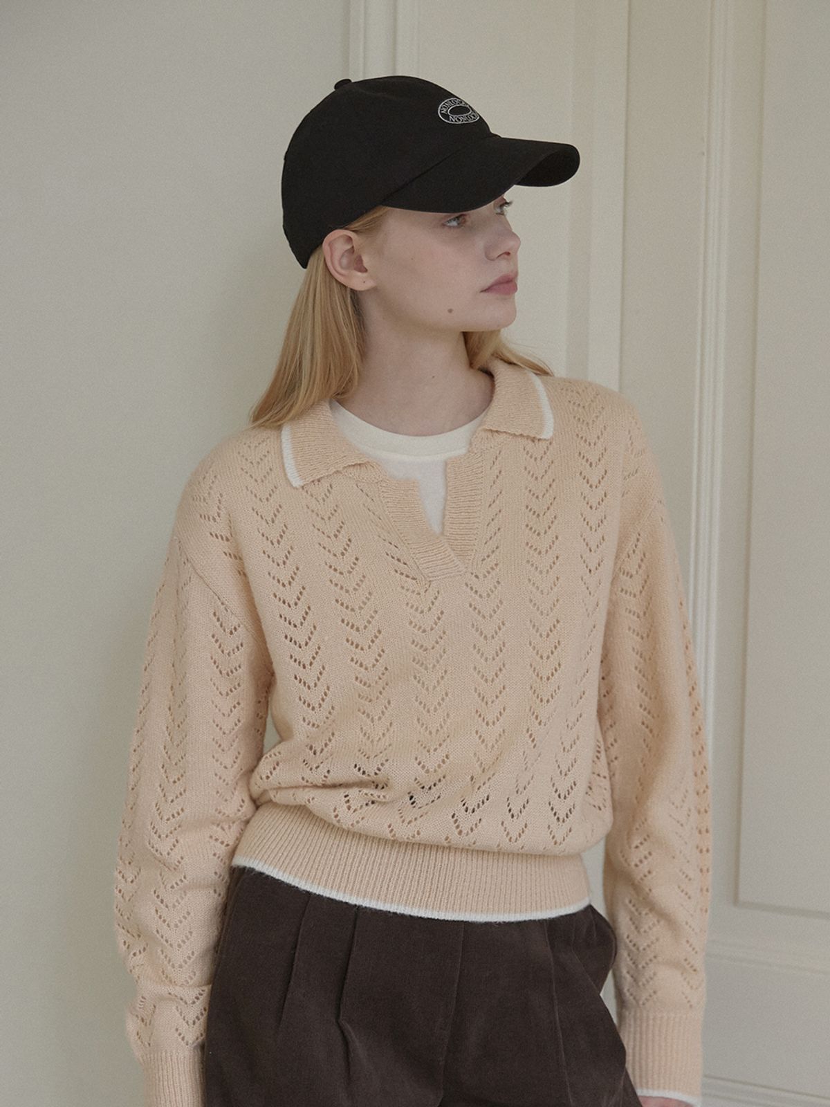 논로컬(NONLOCAL) Mohair Collar Knit Pullover - Beige