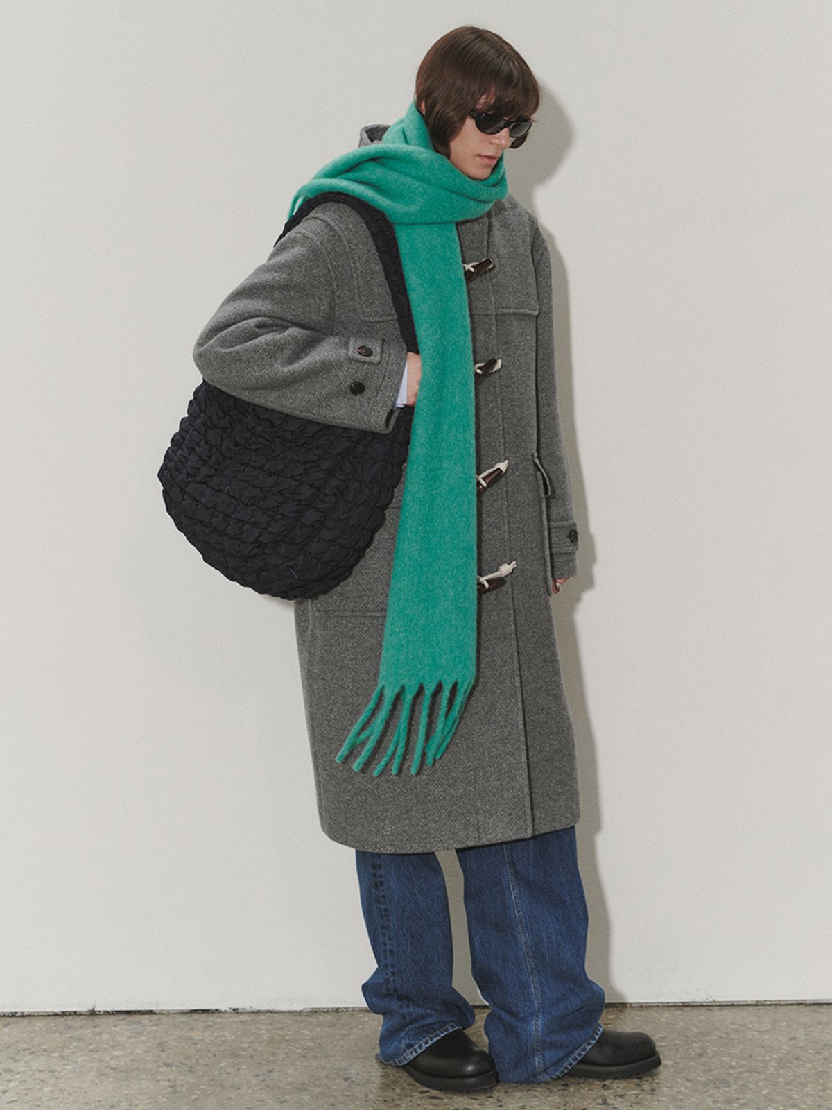 던스트 포 맨(DUNST FOR MEN) UNISEX FRINGED WOOL MUFFLER APPLE GREEN_M_UDMU3F101E2
