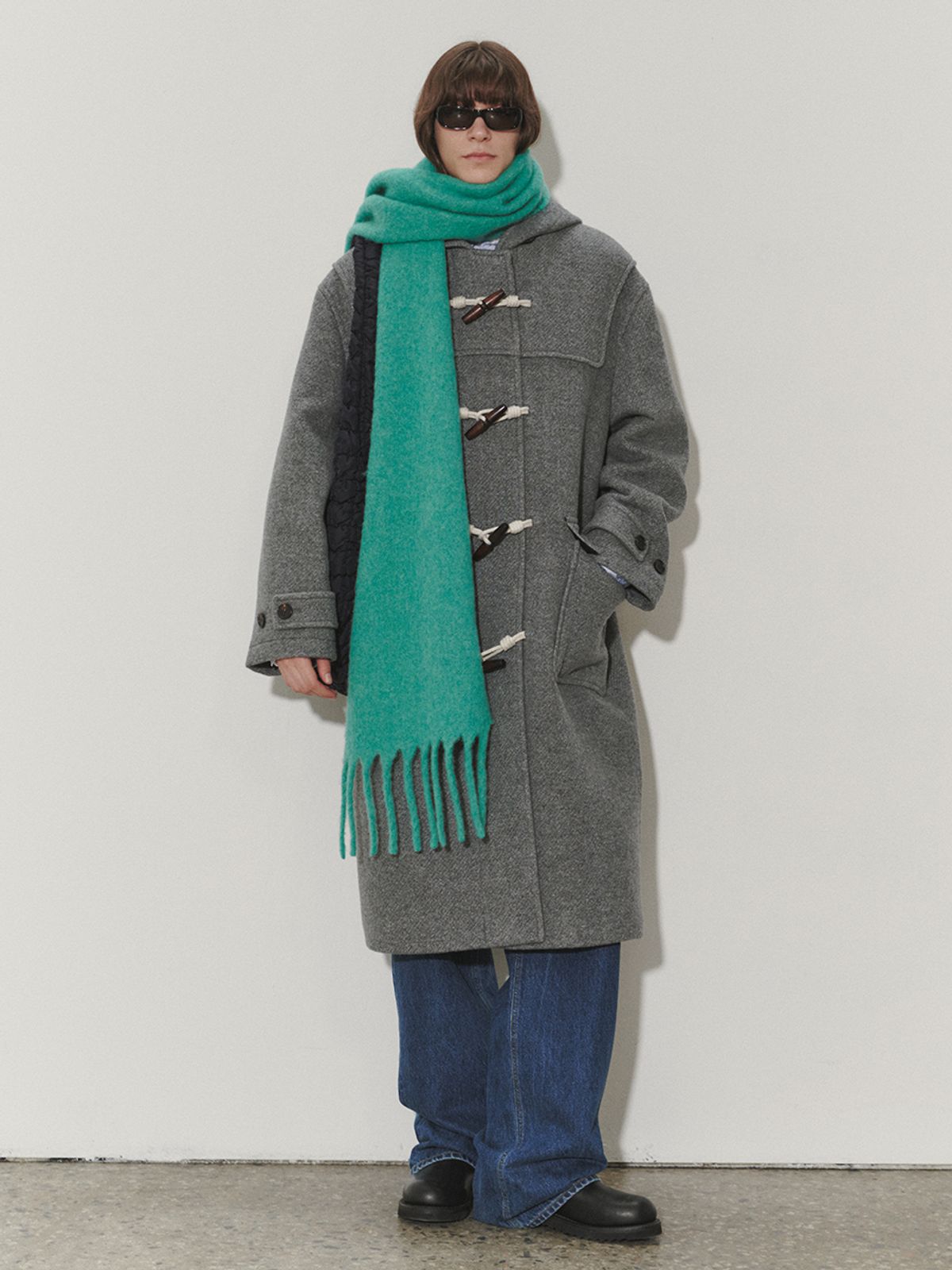 던스트 포 맨(DUNST FOR MEN) UNISEX FRINGED WOOL MUFFLER APPLE GREEN_M_UDMU3F101E2