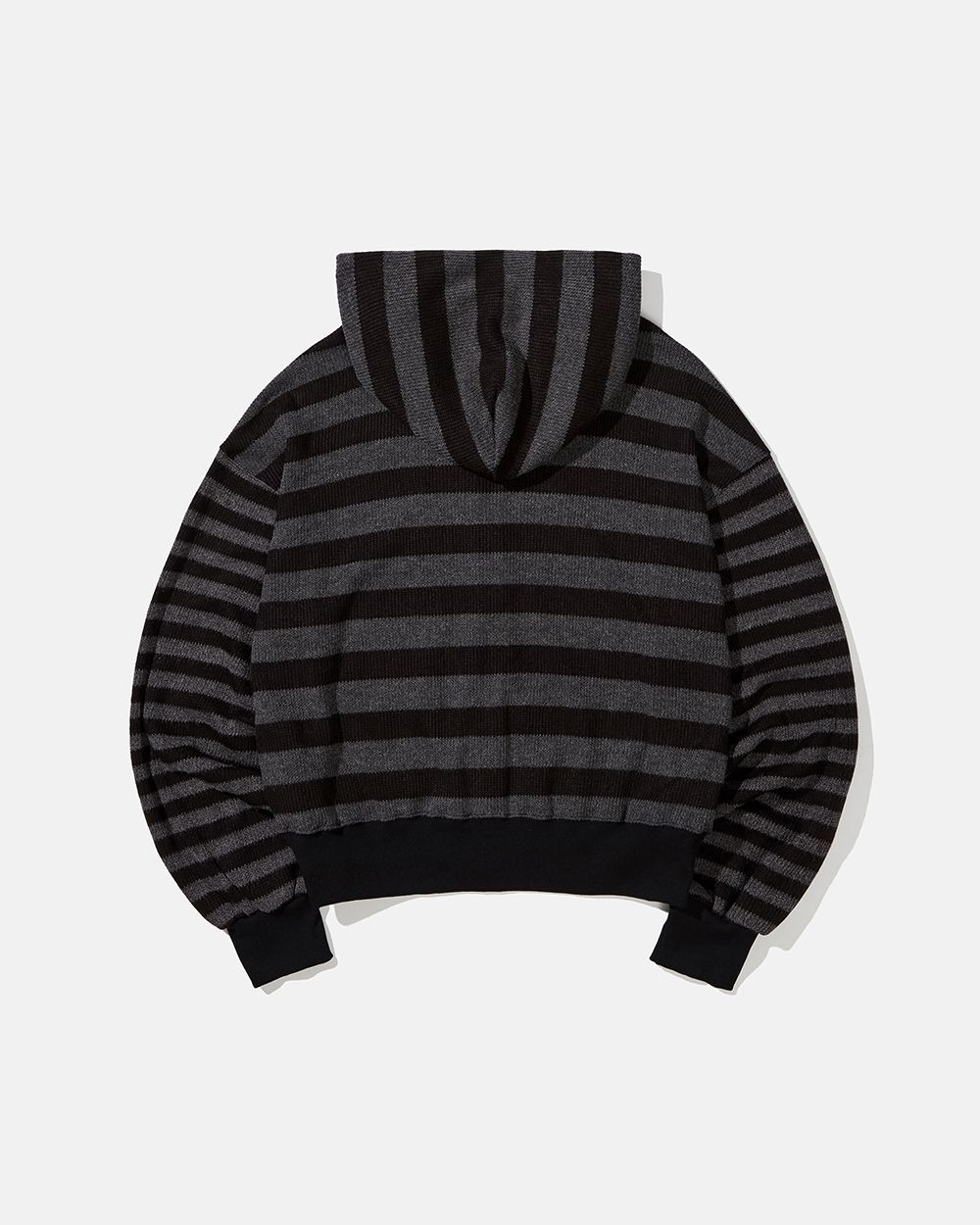 MUSINSA KARACTOR Striped knit hooded zip up Black charcoal