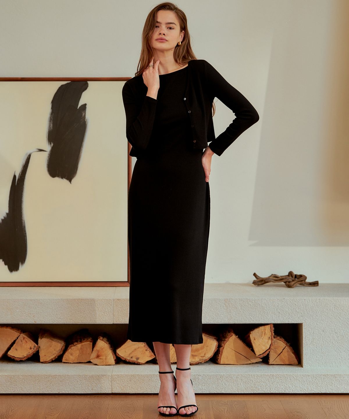 레트흐드레뚜왈(LETTRE DE LE TOILE) Weekend ribbed one-piece set (black)