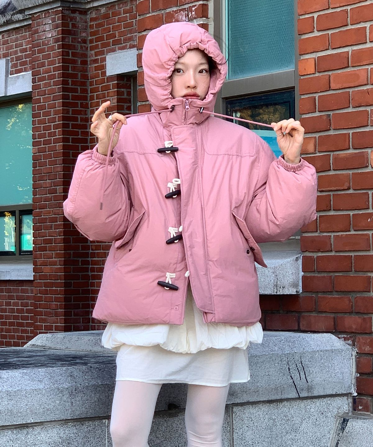 코드그라피(CGP) 더플 후드 패딩_페일 핑크