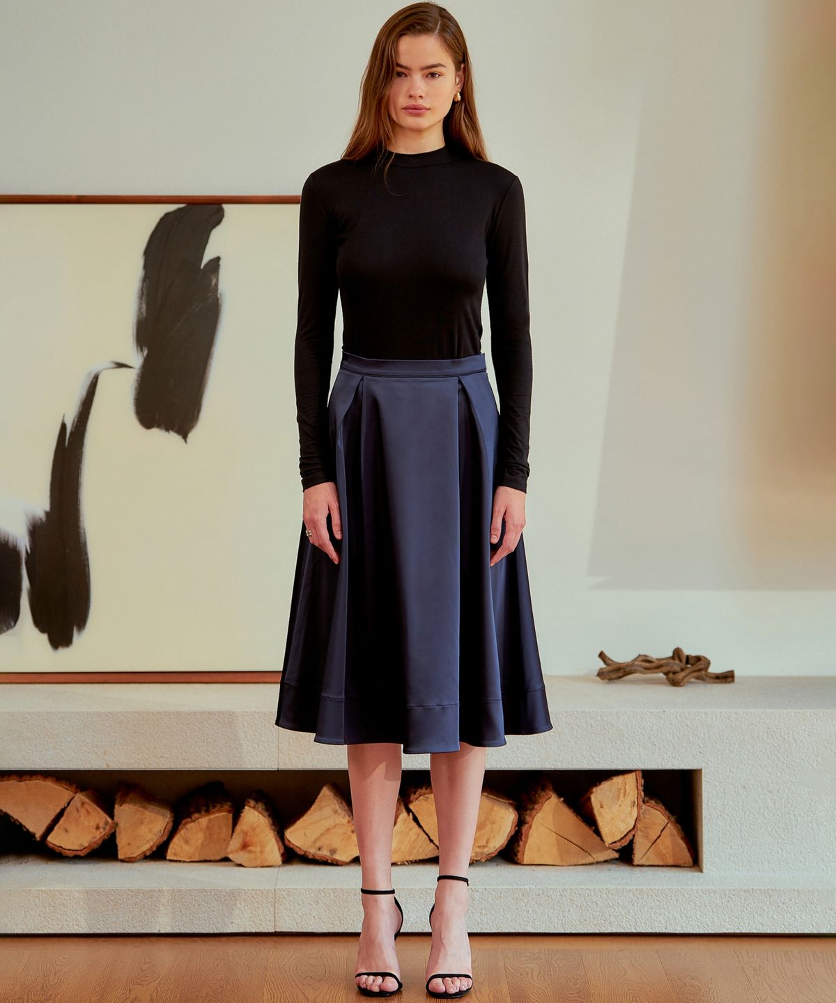 레트흐드레뚜왈(LETTRE DE LE TOILE) Liv flare midi skirt (navy)