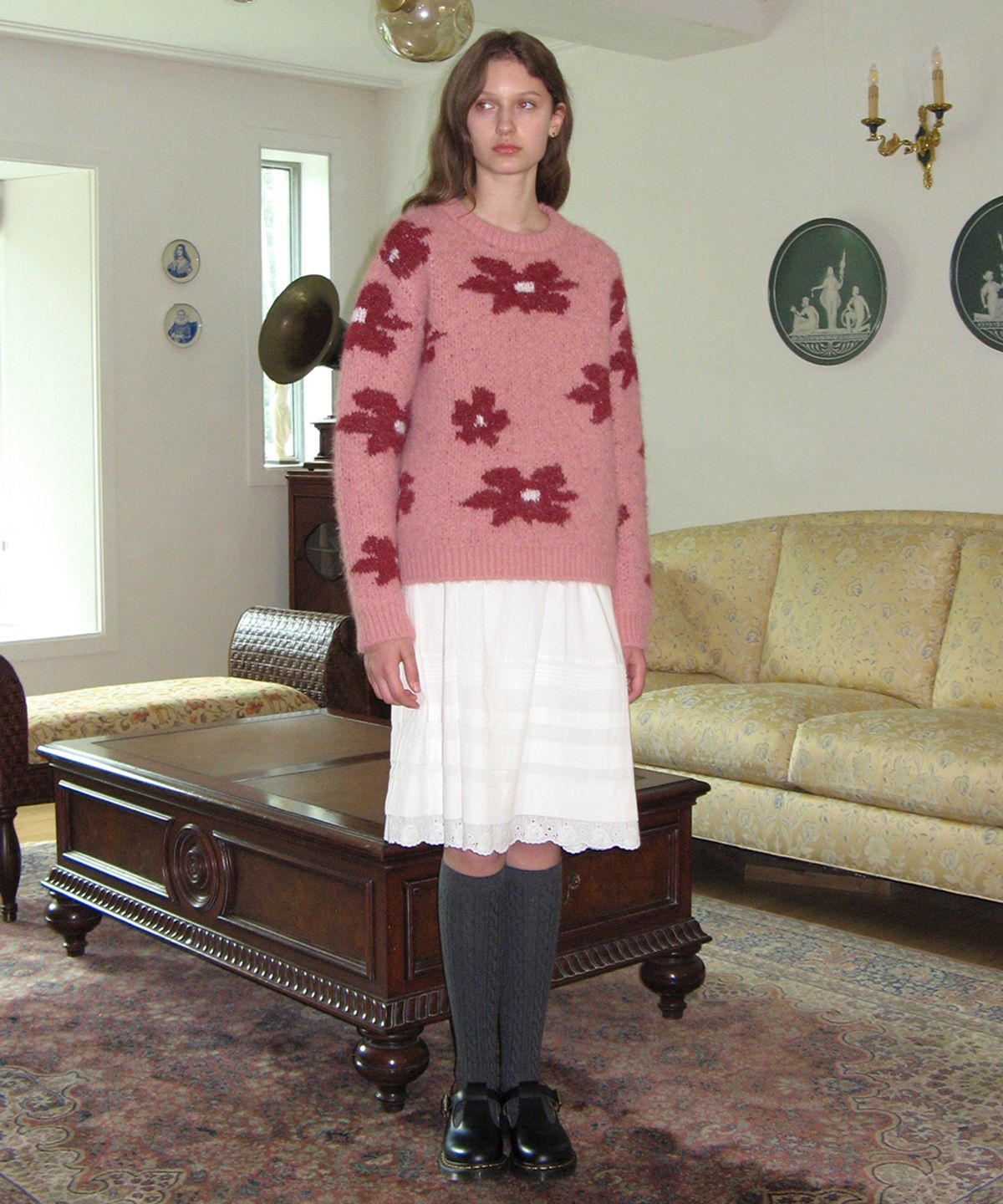 시눈(SINOON) FLOWER PULLOVER KNIT (PINK)
