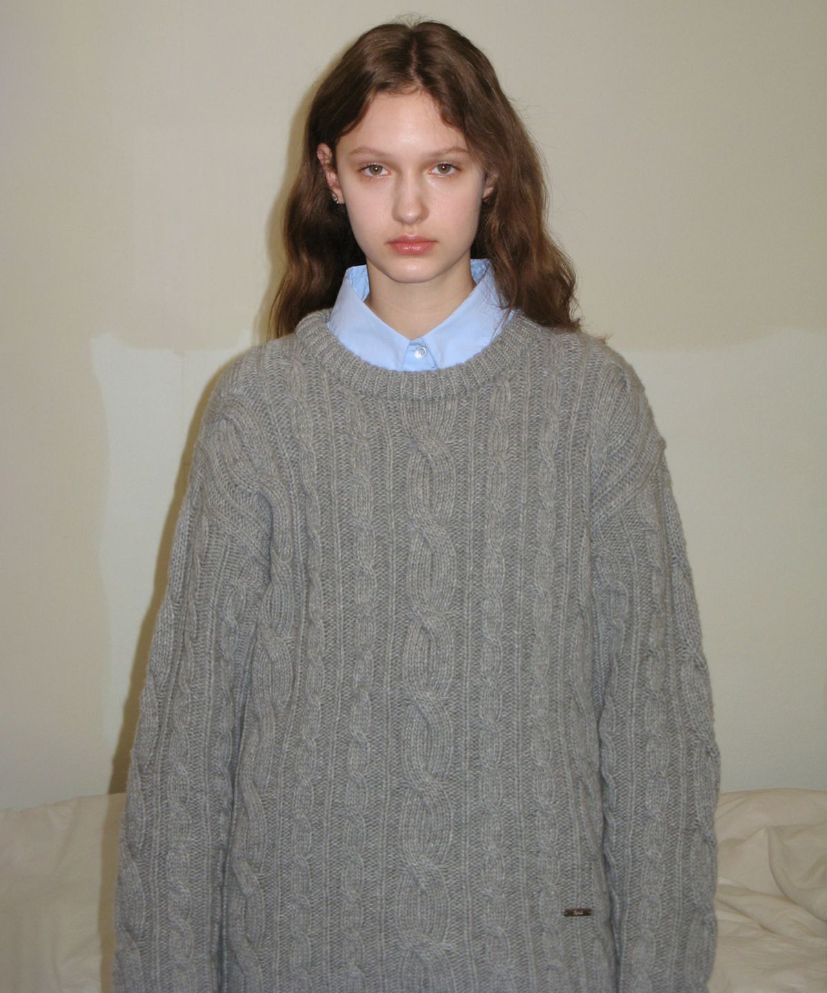 시눈(SINOON) TWO-WAY CABLE TURTLENECK KNIT (MELANGE GREY)