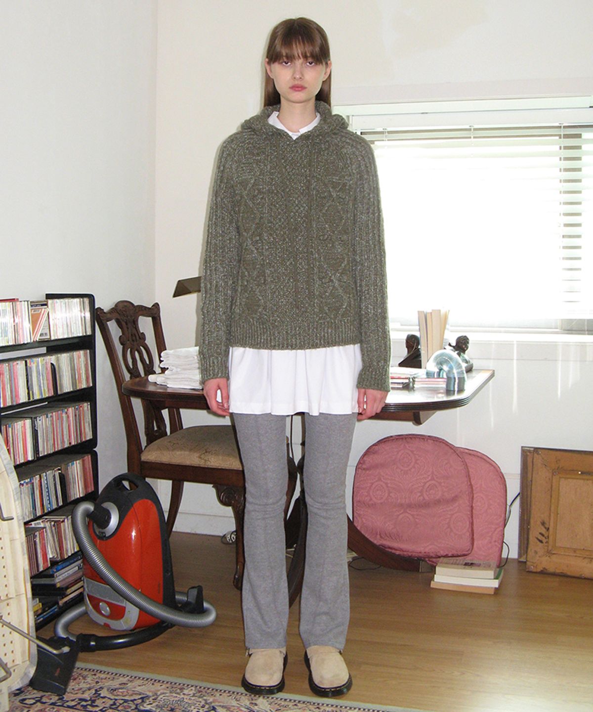 시눈(SINOON) CABLE KNIT HOOD (KHAKI)