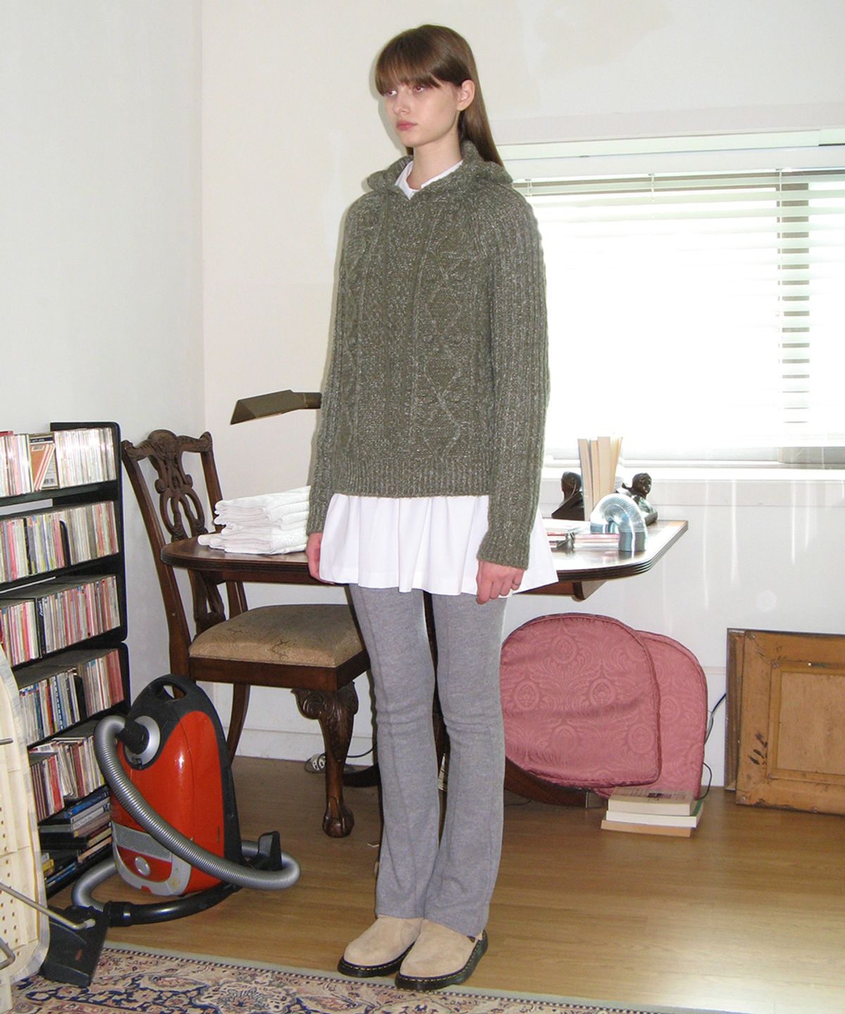 시눈(SINOON) CABLE KNIT HOOD (KHAKI)