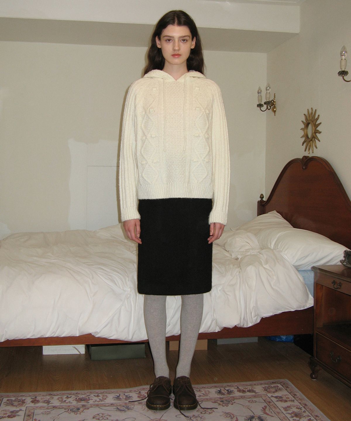 시눈(SINOON) CABLE KNIT HOOD (IVORY)