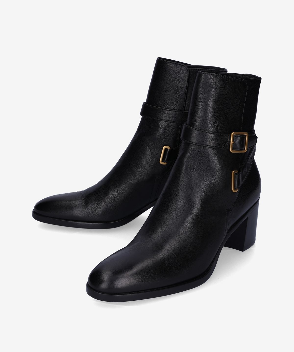 생로랑(SAINT LAURENT) 도리나 버클 스트랩 앵클 부츠 - 블랙 / 75594725V001000