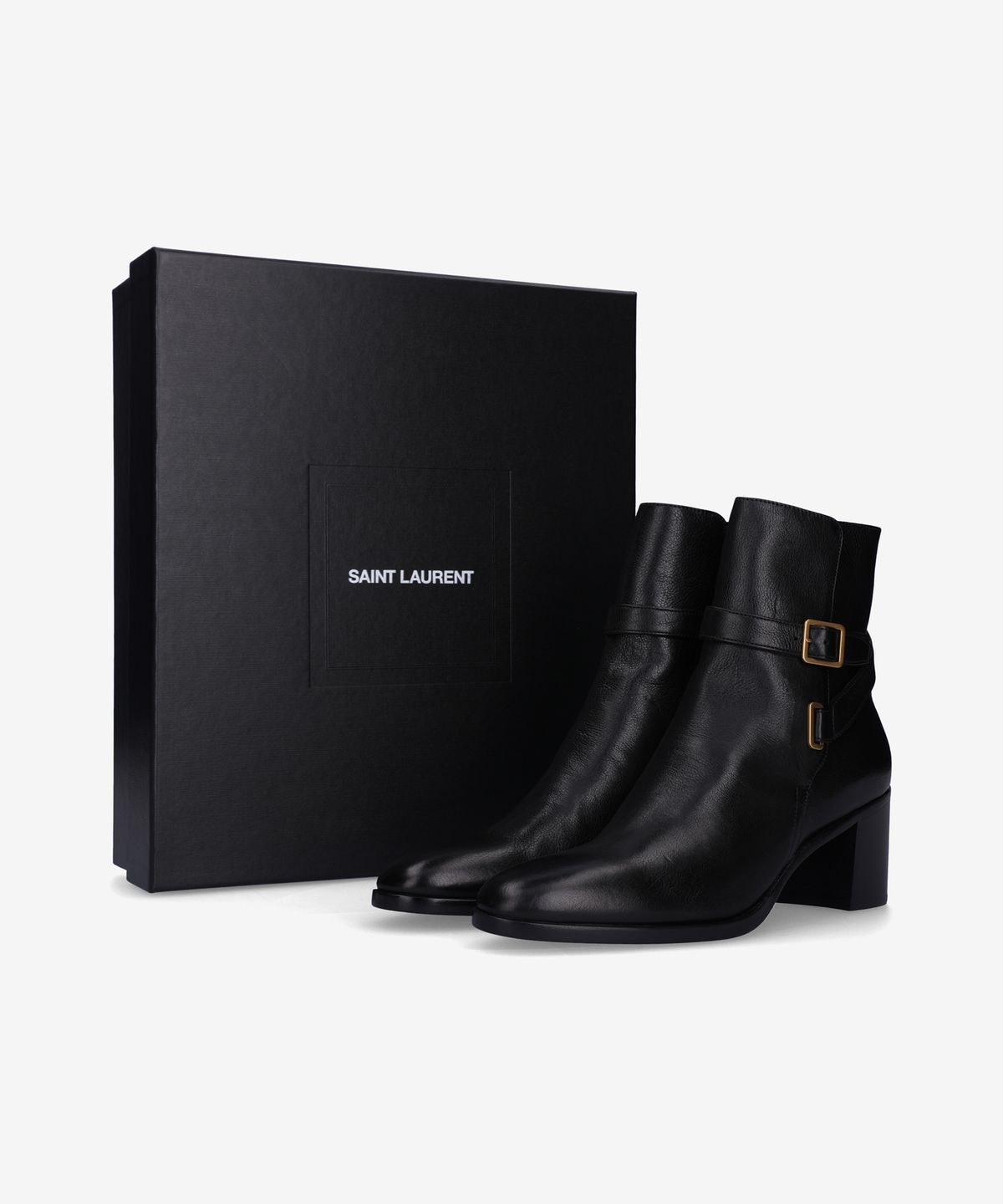 생로랑(SAINT LAURENT) 도리나 버클 스트랩 앵클 부츠 - 블랙 / 75594725V001000