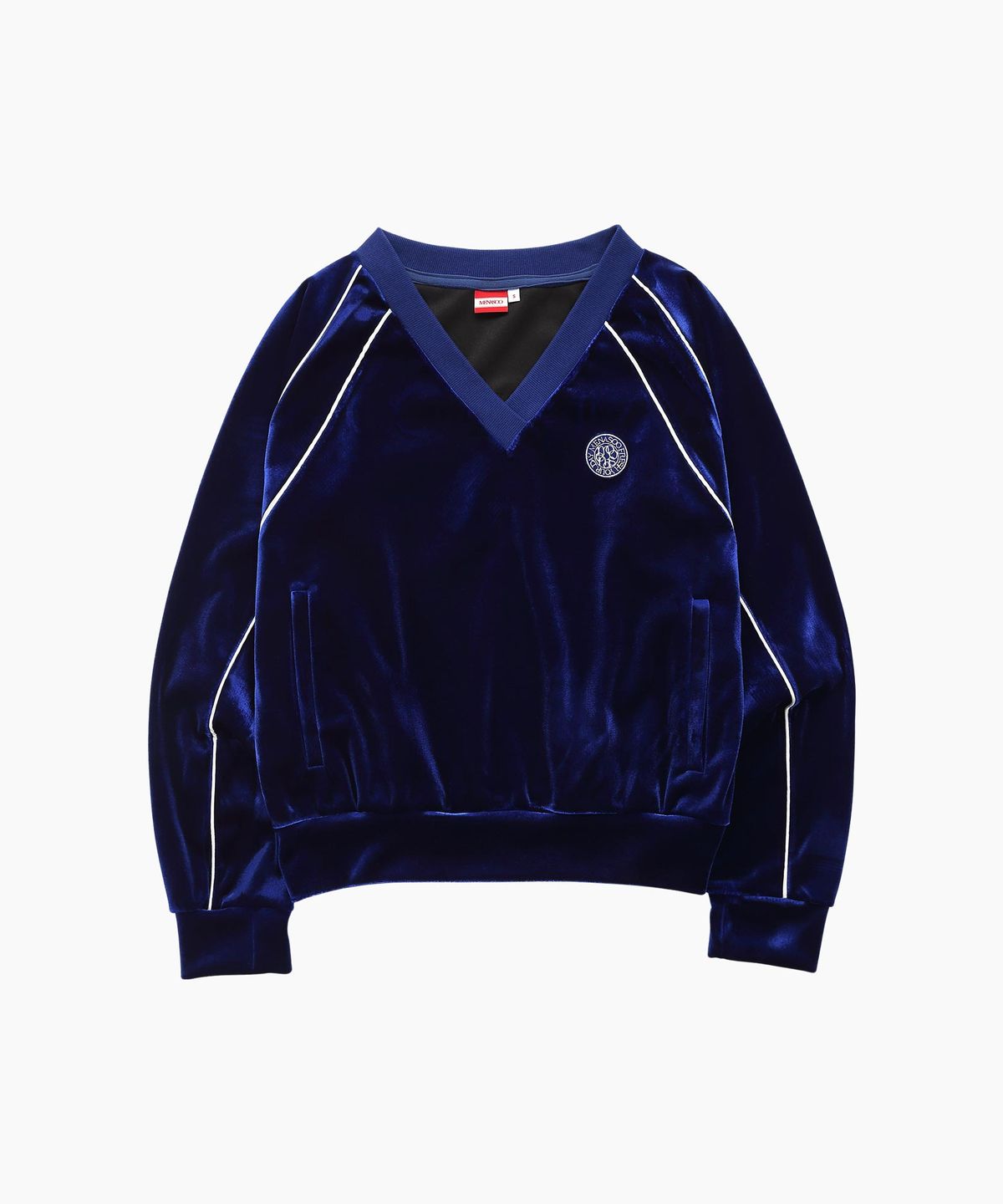 미나수(MENASOO) VELVET V-NECK  TOP_NAVY