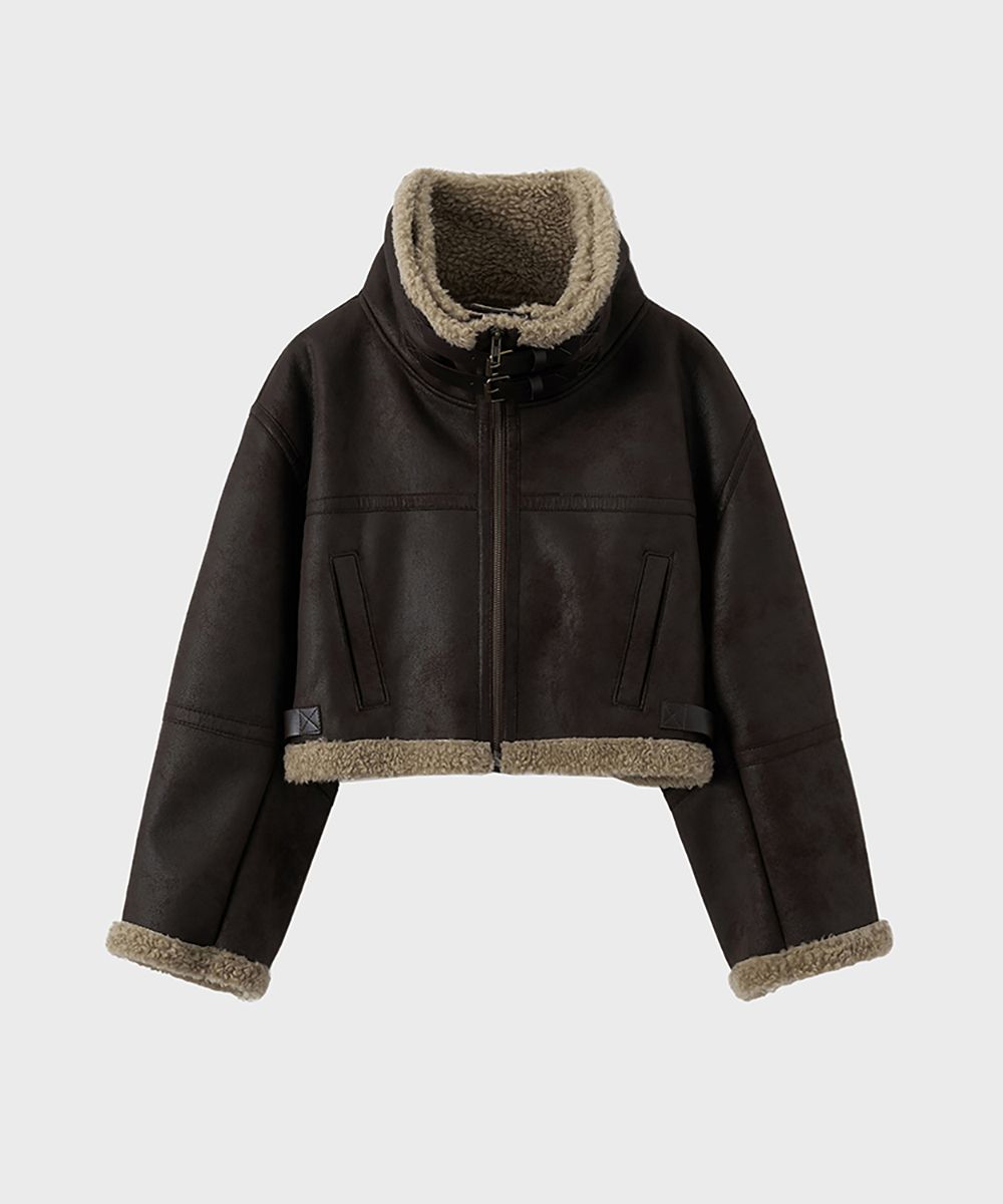 MUSINSA | NOIRER FOR WOMAN Cropped layered shearling jacket