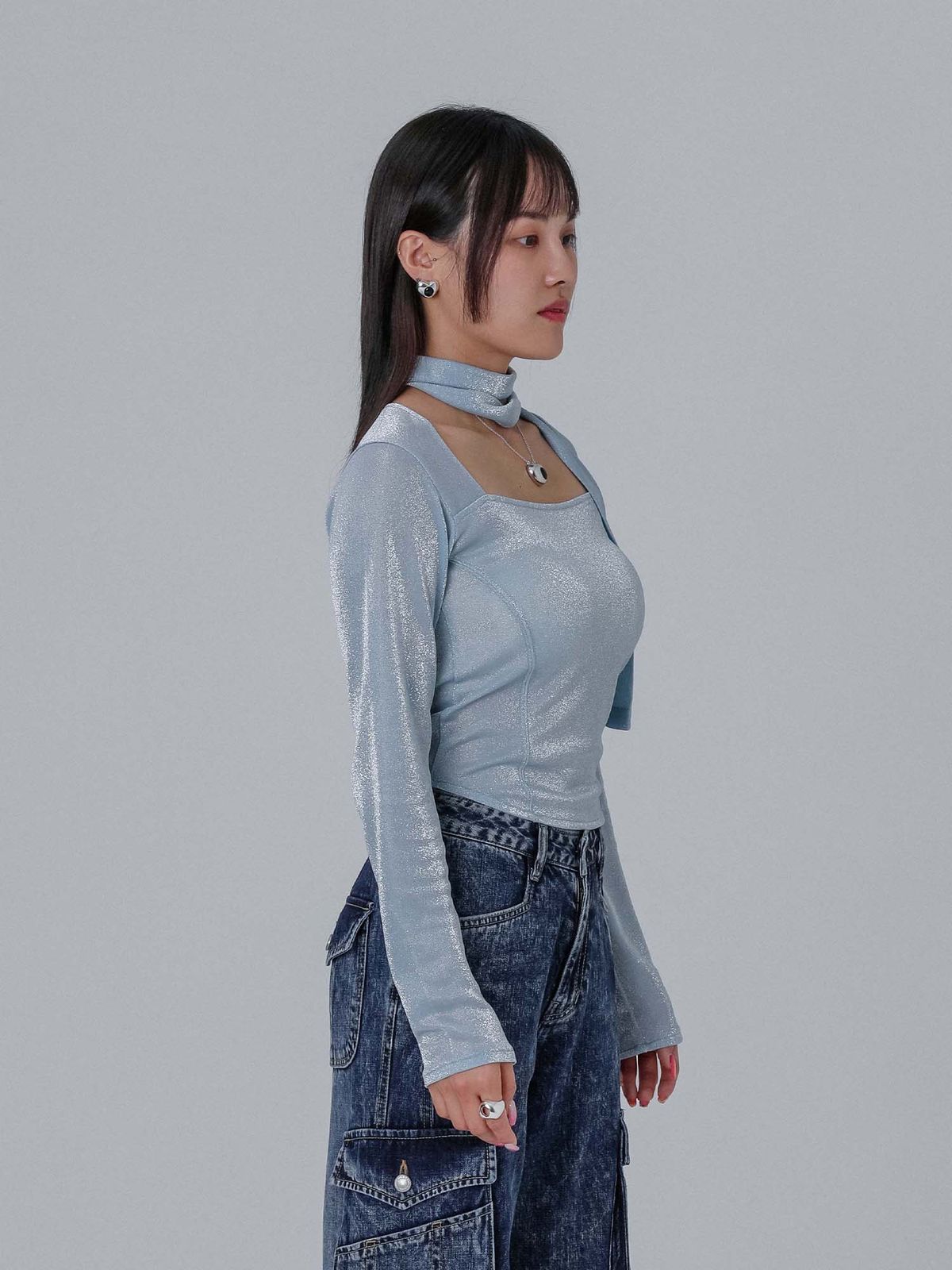 딜레탕티즘(DILETTANTISME) 메탈 스퀘어넥 스카프 티셔츠(SL)