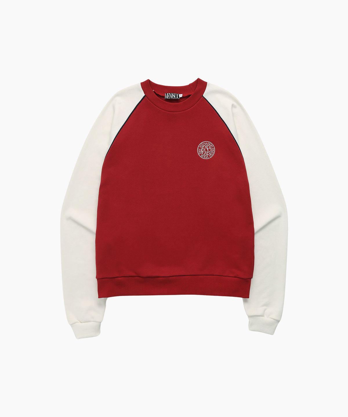 미나수(MENASOO) CIRCLE LETTERING REGLAN SWEATSHIRT_RED