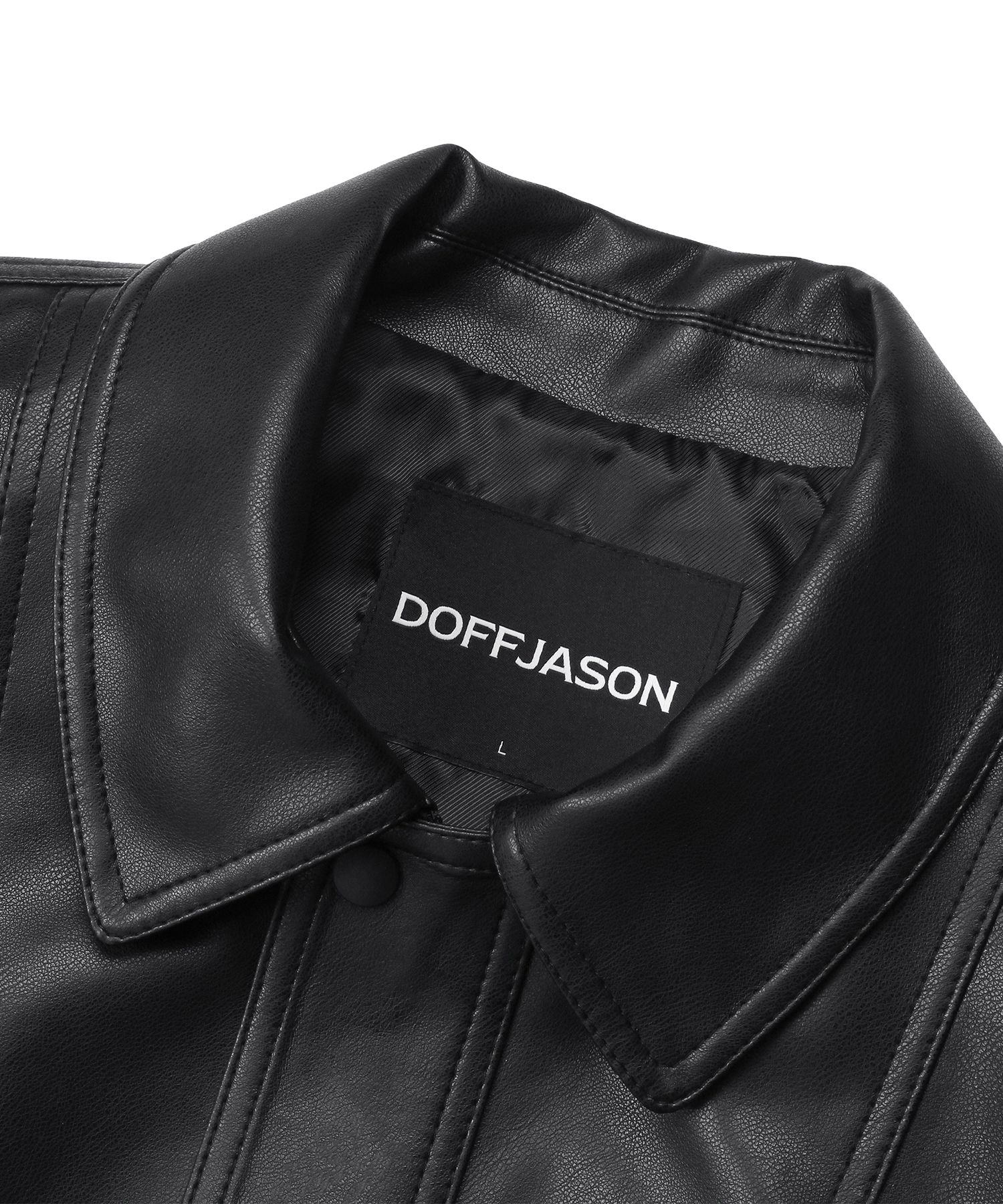 MUSINSA | DOFFJASON Vegan Leather Curved Bomber Jacket