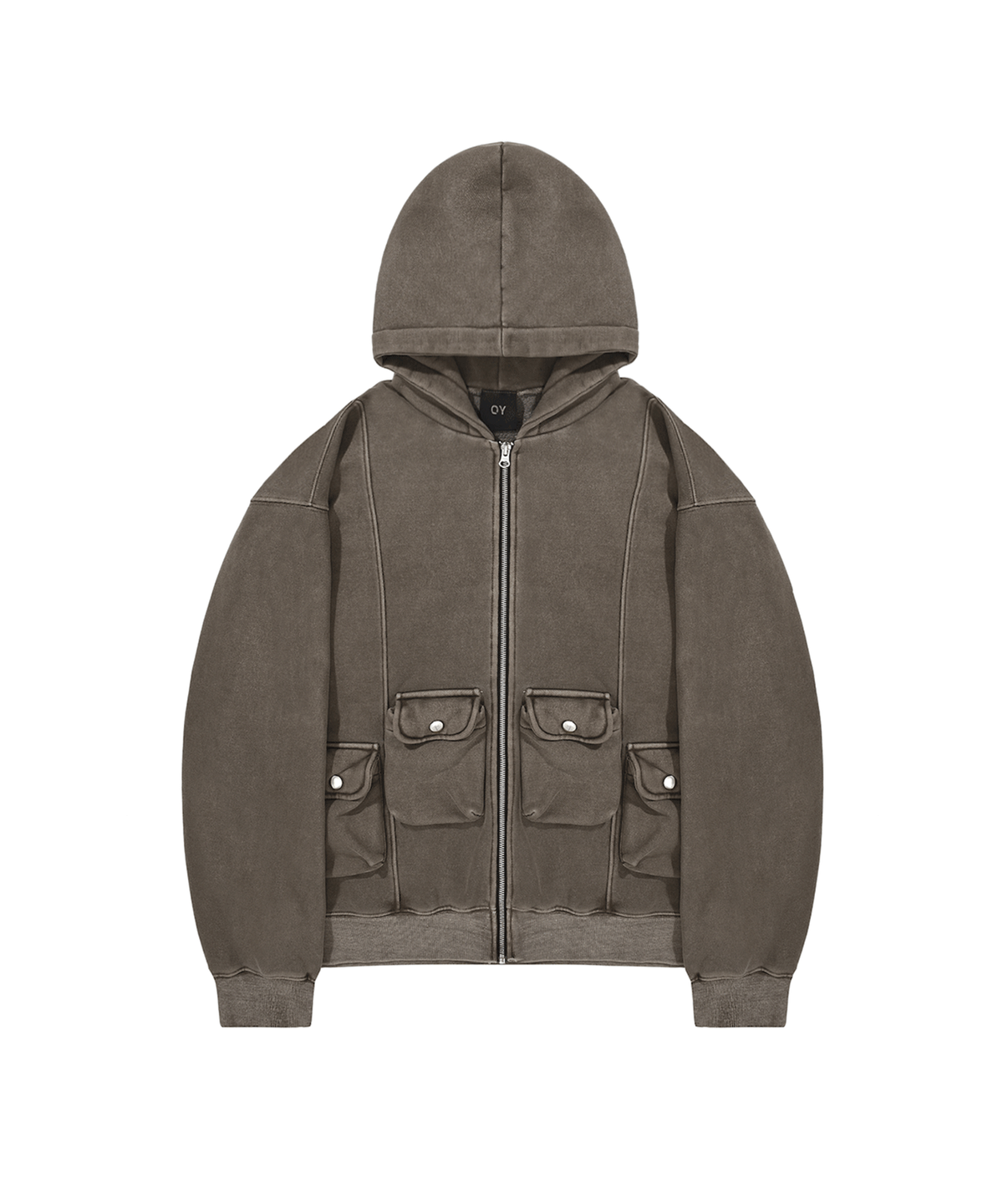 오픈야드(오와이)(OPENYARD(OY)) PIGMENT 4 POCKET HOODIE ZIP UP-BROWN