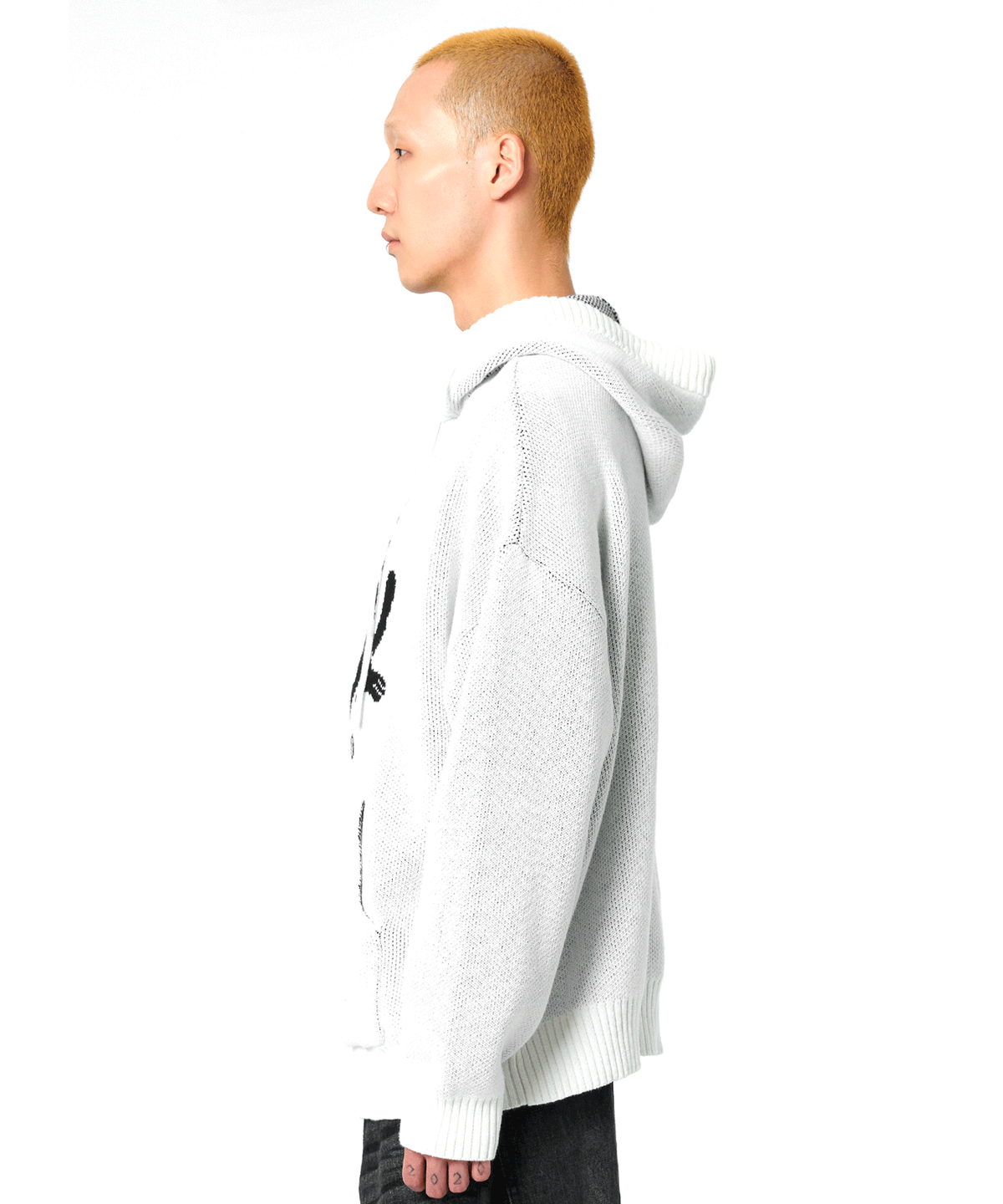 오픈야드(오와이)(OPENYARD(OY)) BLACK CAT KNIT HOODIE-WHITE