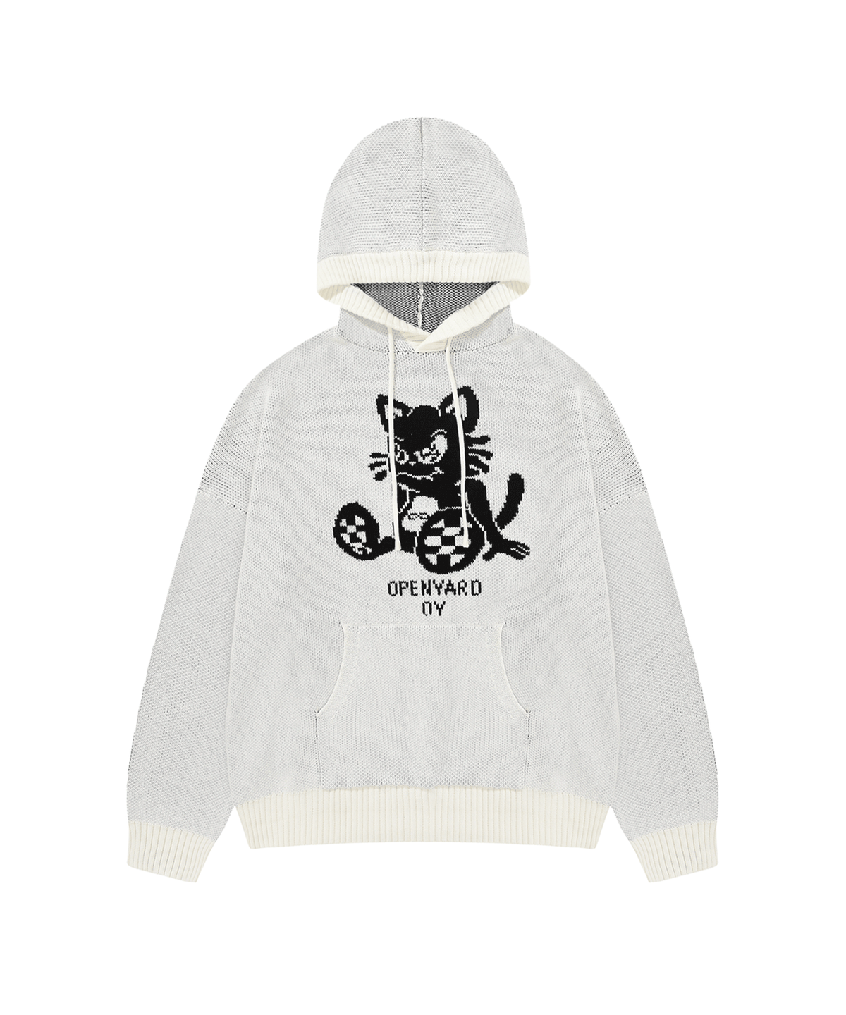 오픈야드(오와이)(OPENYARD(OY)) BLACK CAT KNIT HOODIE-WHITE