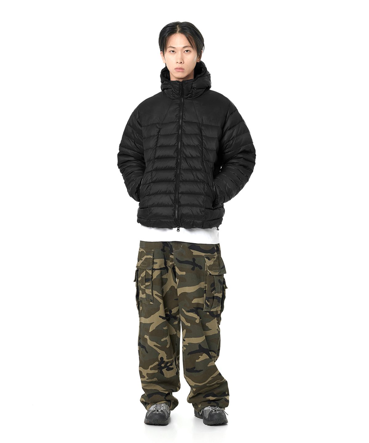 오픈야드(오와이)(OPENYARD(OY)) CURVED ZIPPER LIGHTWEIGHT PUFFER JACKET - BLACK