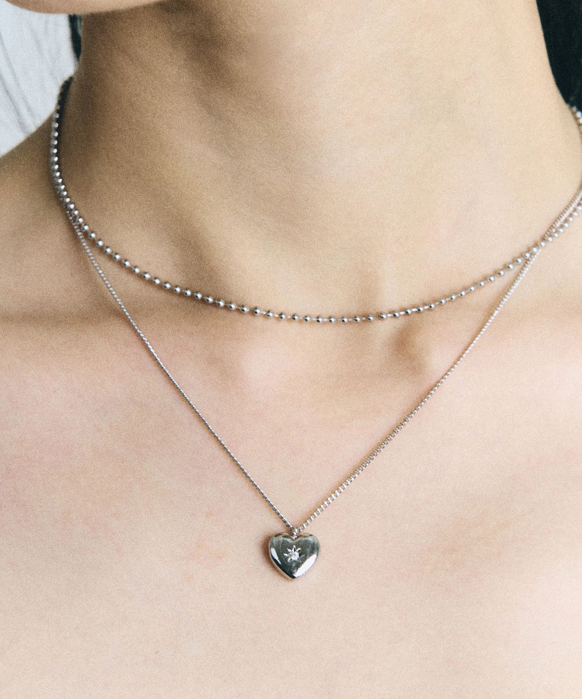 스칼렛또(SCALETTO) CKE201[Renewal][2SET][surgical steel]Two Rows of Heart Layered Necklace (2colors)