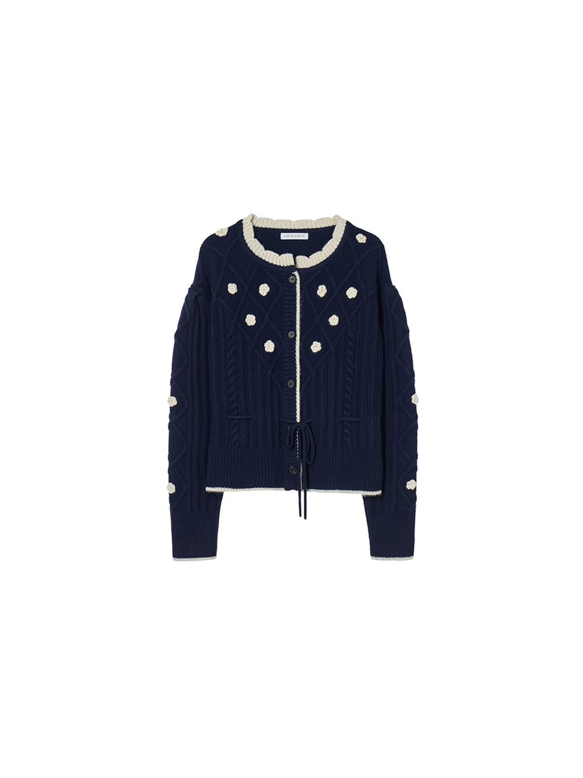 오더먼트 바이 보카바카(OTHEMENT BY VOCAVACA) Flower Pompom Cable Knit Cardigan VC239OCD004M