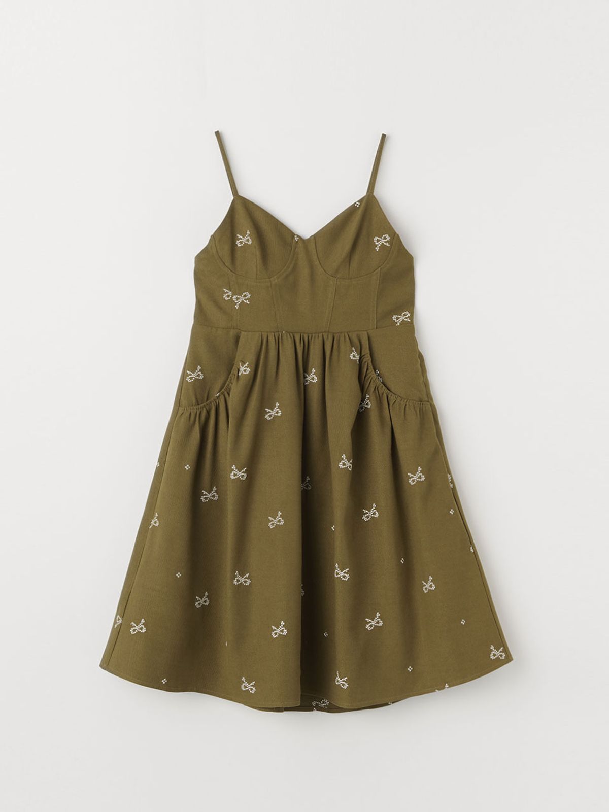 셀리테일즈(CELITAILS) RIBBON EMBROIDERED BUSTIER DRESS_OLIVE