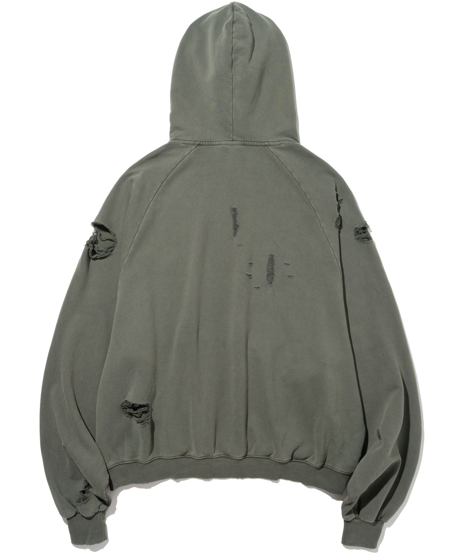 MUSINSA | NOT4NERD Destroyed Pigment Goat Pullover Hood - Khaki