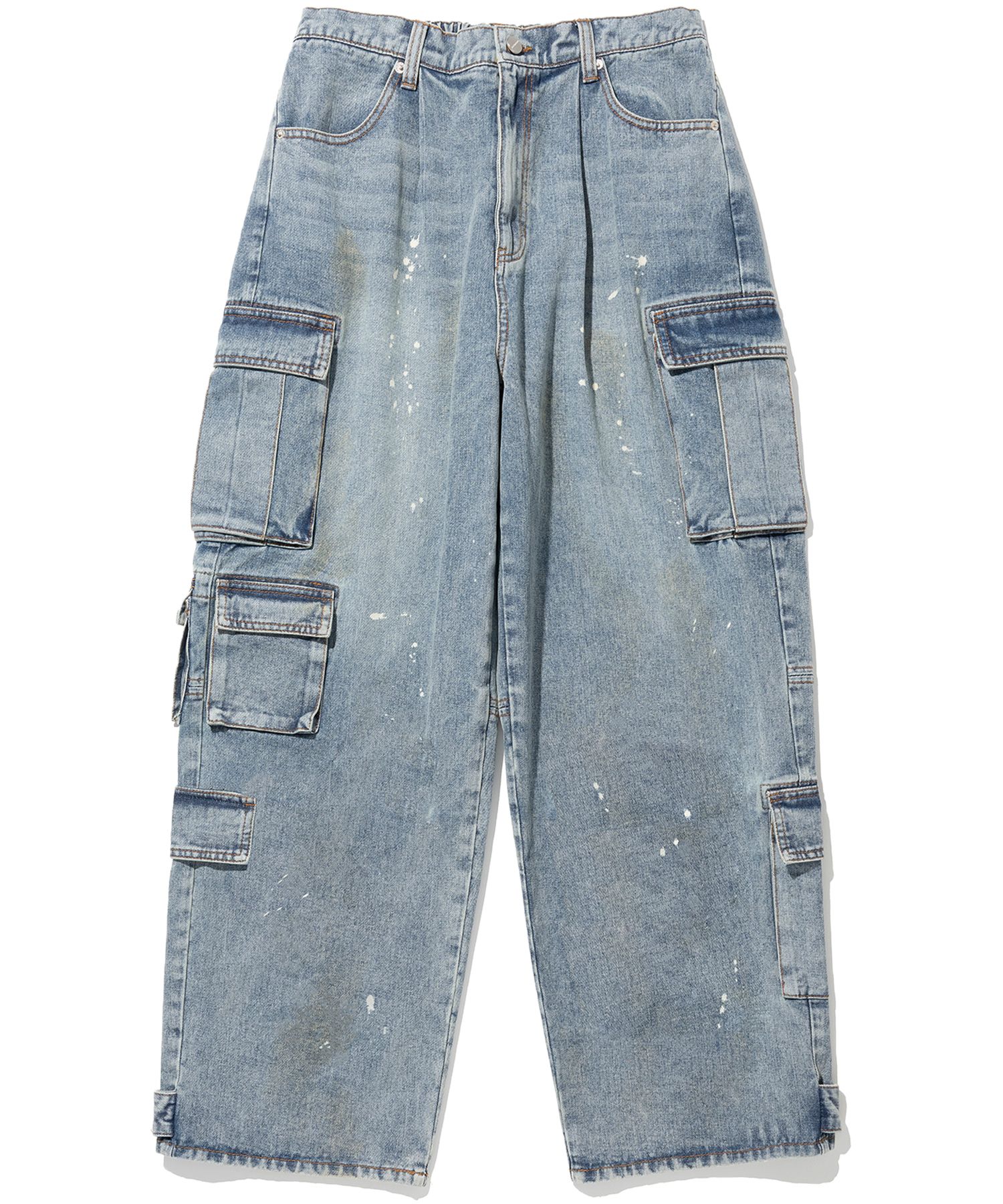 낫포너드(NOT4NERD) Dirty Wash Multi Cargo Denim Pants - Deep