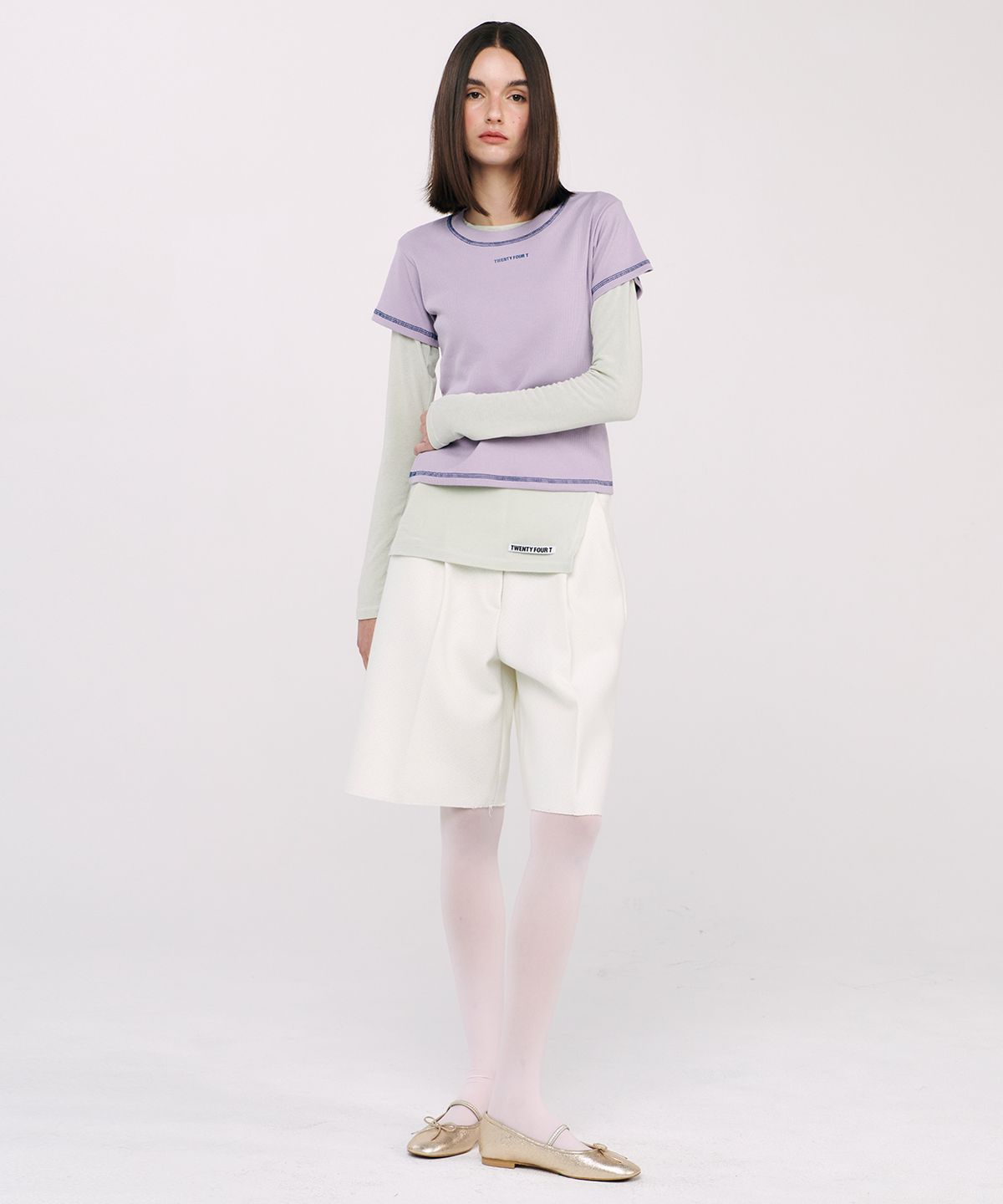 트웬티포티(TWENTY FOUR T) 로고 스티치 티셔츠 퍼플