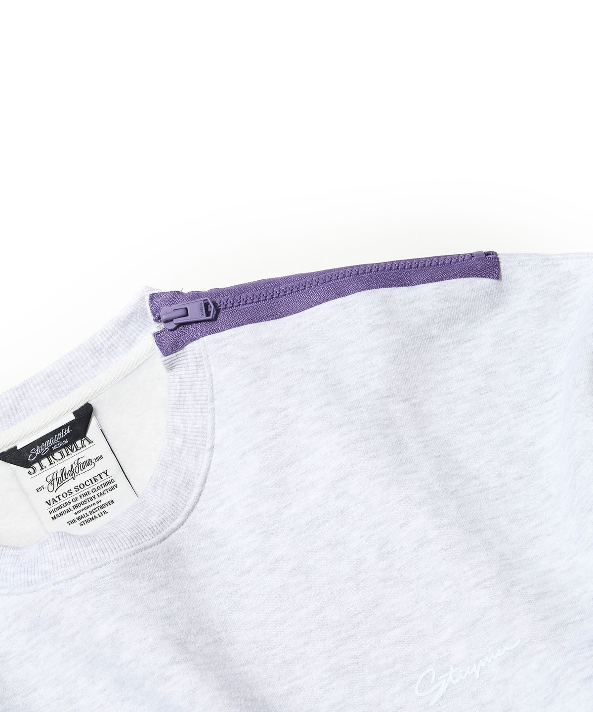 스티그마(STIGMA) ZIPPER OVERSIZED CREWNECK WHITE MELANGE