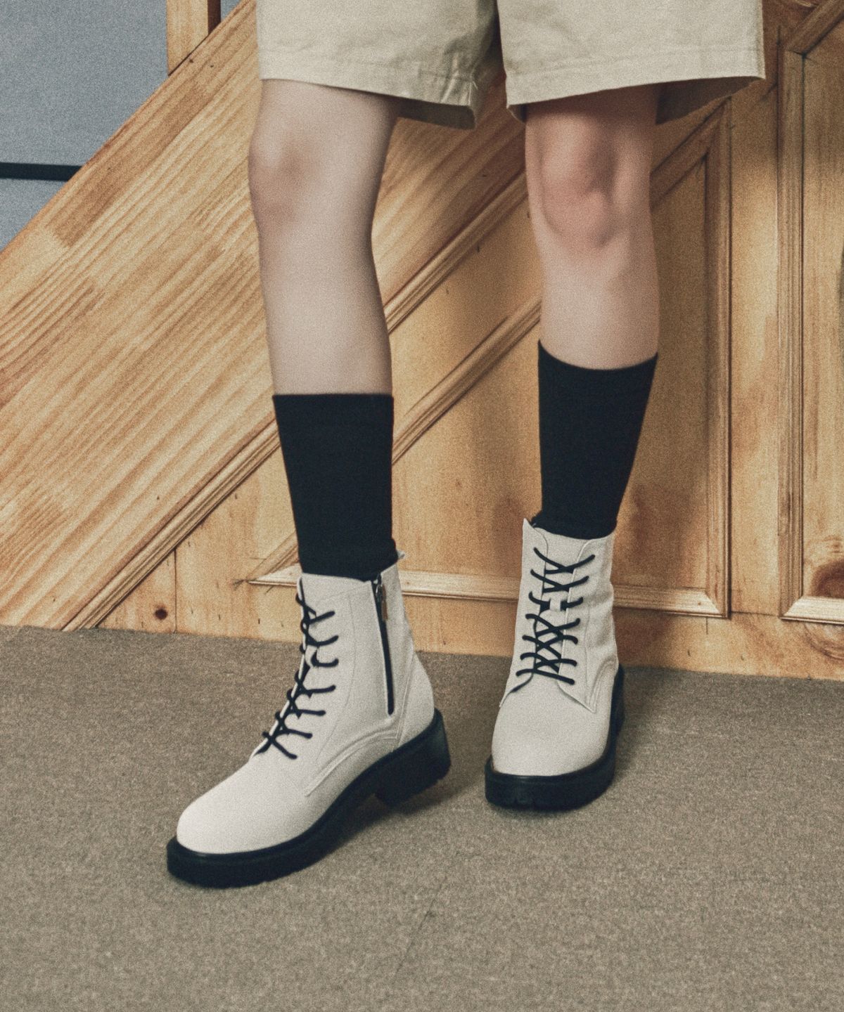 커스텀에이드 우먼(CUSTOMADE WOMAN) 4.5cm 레이스업 워커부츠 로니(CW0056WH)