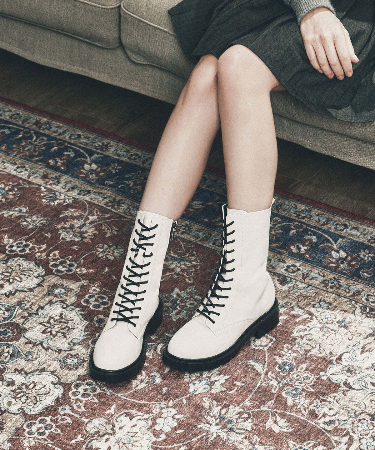 커스텀에이드 우먼(CUSTOMADE WOMAN) 4.5cm 레이스업 롱 워커부츠 타니아(CW0057WH)