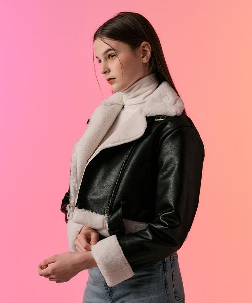 フリースジャケット WOMEN Crack Crop Dumble Mustang Fleece Jacket Black_White MUSINSA | KOLEAT [Belt detachable] WOMEN Crack Crop Dumble