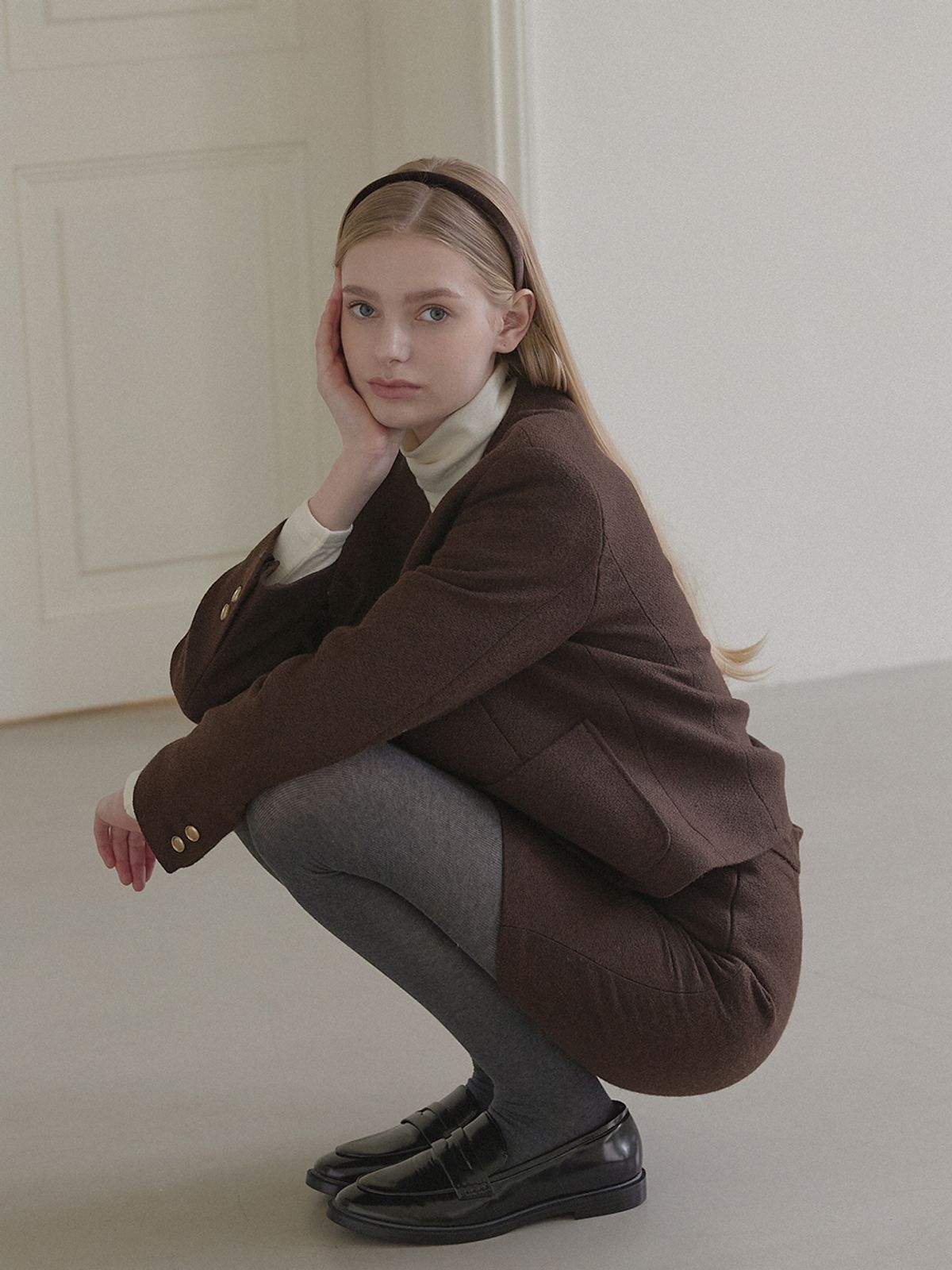 논로컬(NONLOCAL) Jane Tweed Goldish Jacket - Brown