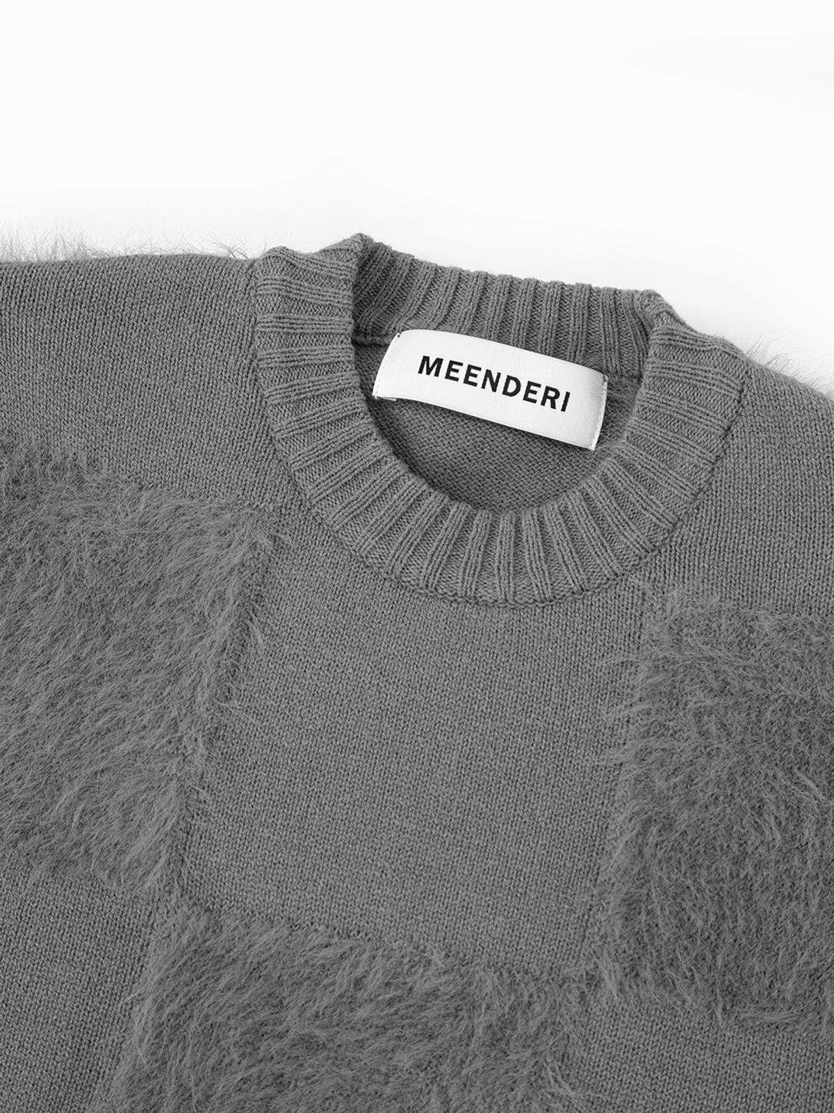 민더리(MEENDERI) SOFT CHECKERBOARD KNIT TOP - GREY