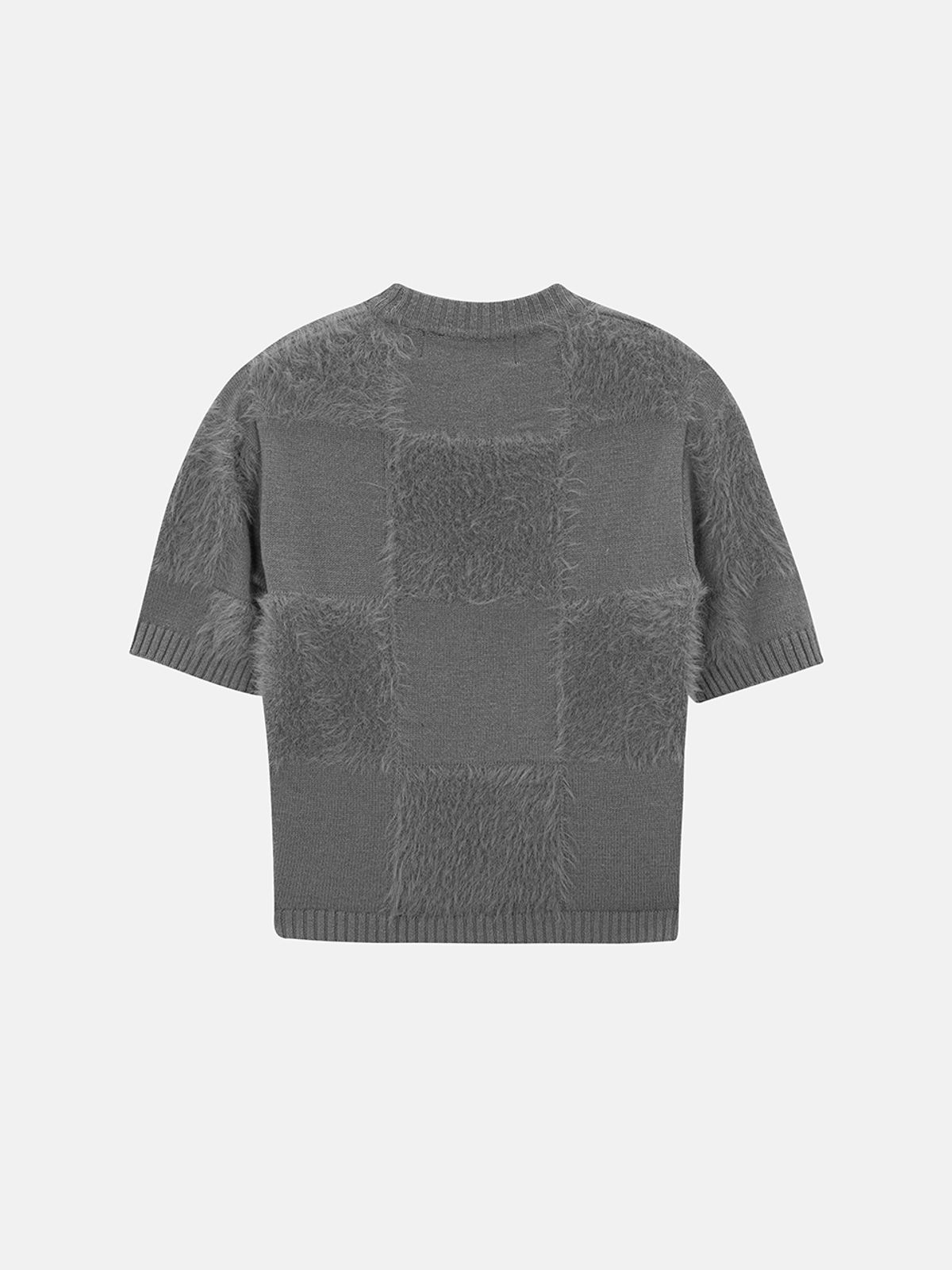 민더리(MEENDERI) SOFT CHECKERBOARD KNIT TOP - GREY