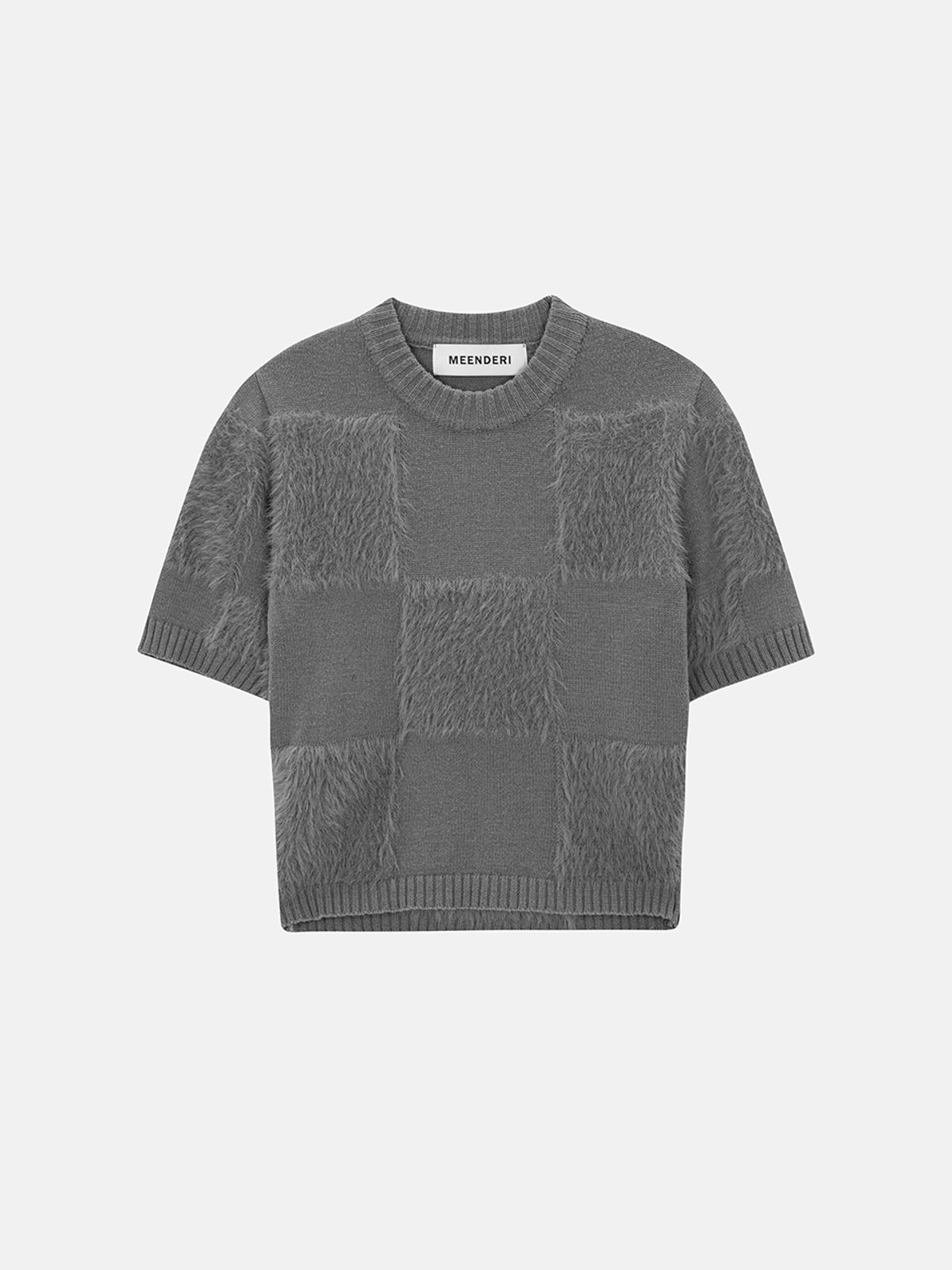 민더리(MEENDERI) SOFT CHECKERBOARD KNIT TOP - GREY