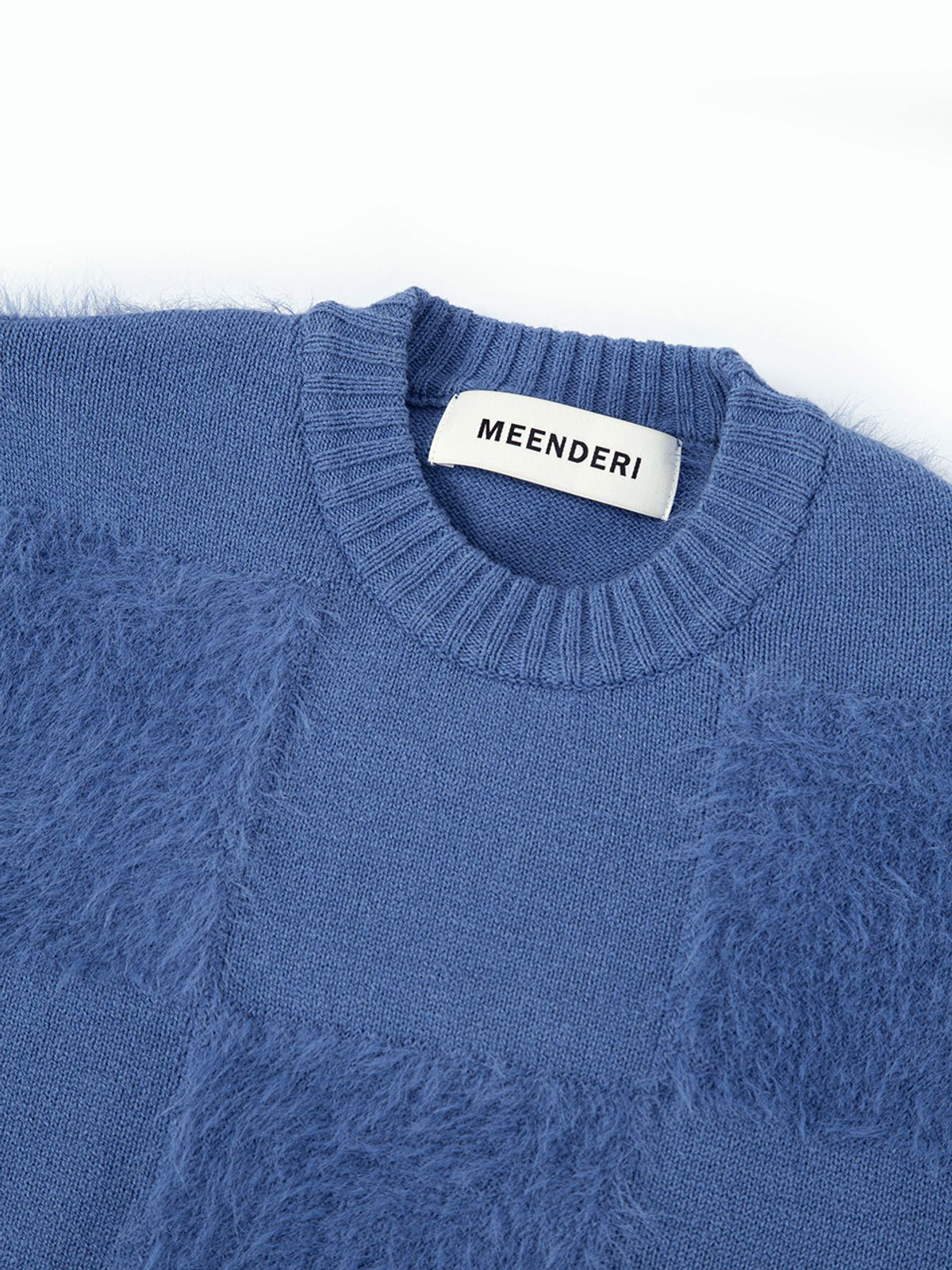 민더리(MEENDERI) SOFT CHECKERBOARD KNIT TOP - BLUE